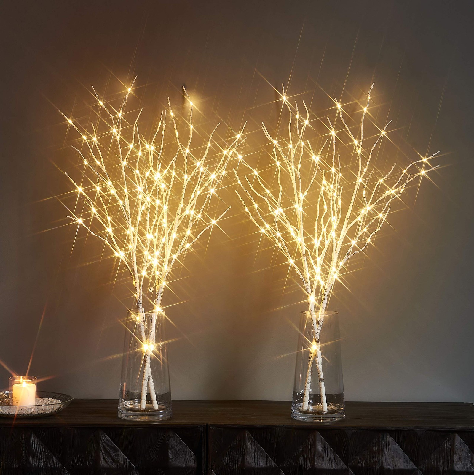 Set of 2 Lighted White Birch Willow Branches – 30IN, 100 LED, Timer, Waterproof