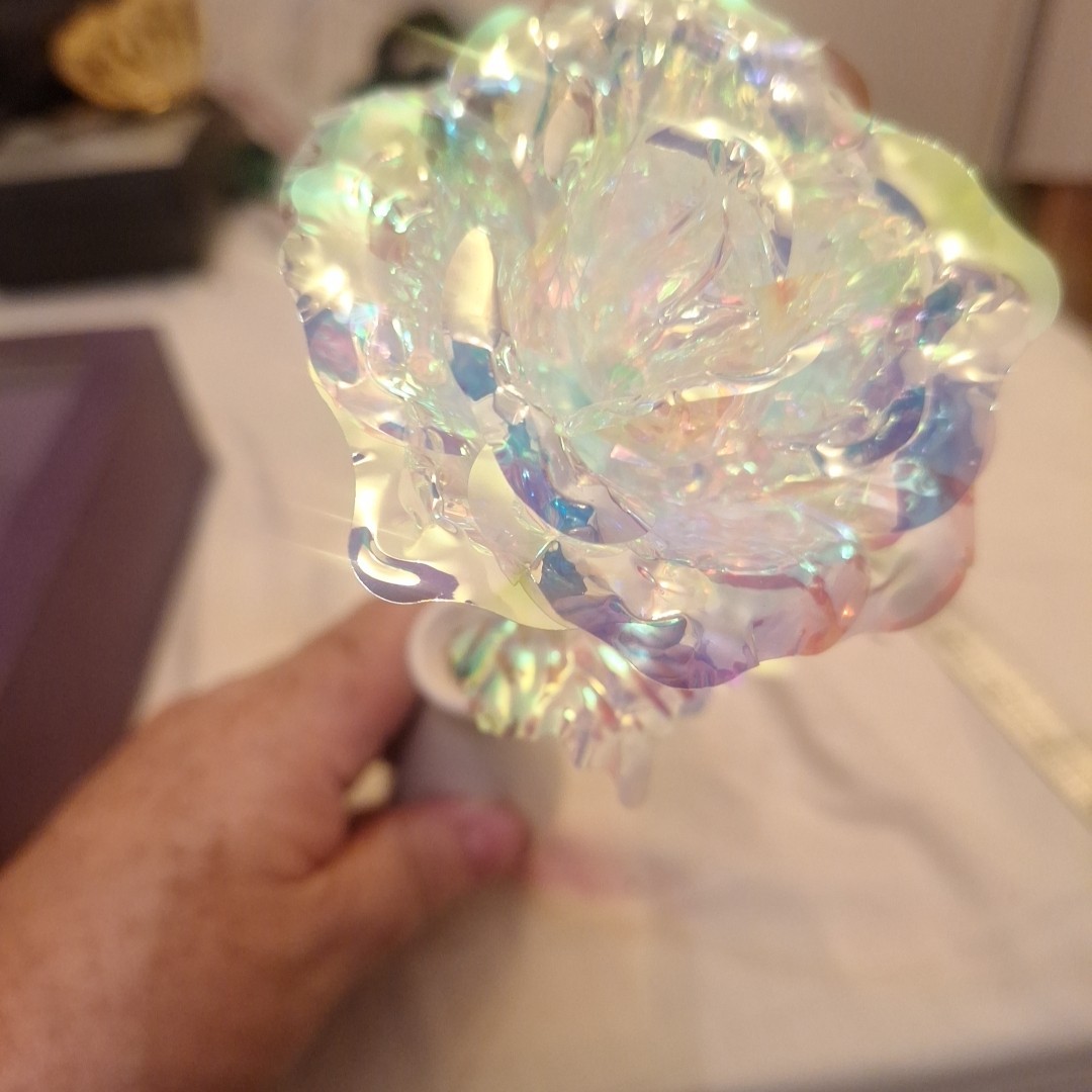 24K Gold Plated Golden Rose in Purple Box 9″ With White Vase