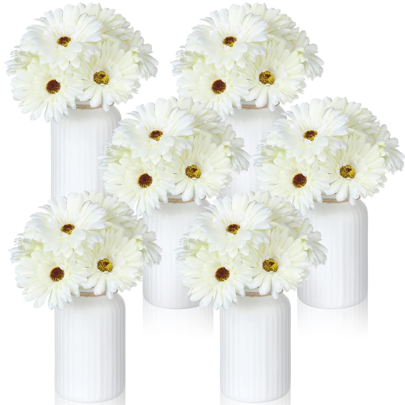 21 Pcs Artificial Gerbera Daisy Faux Gerbera Daisy with Stems Boho White Flow…