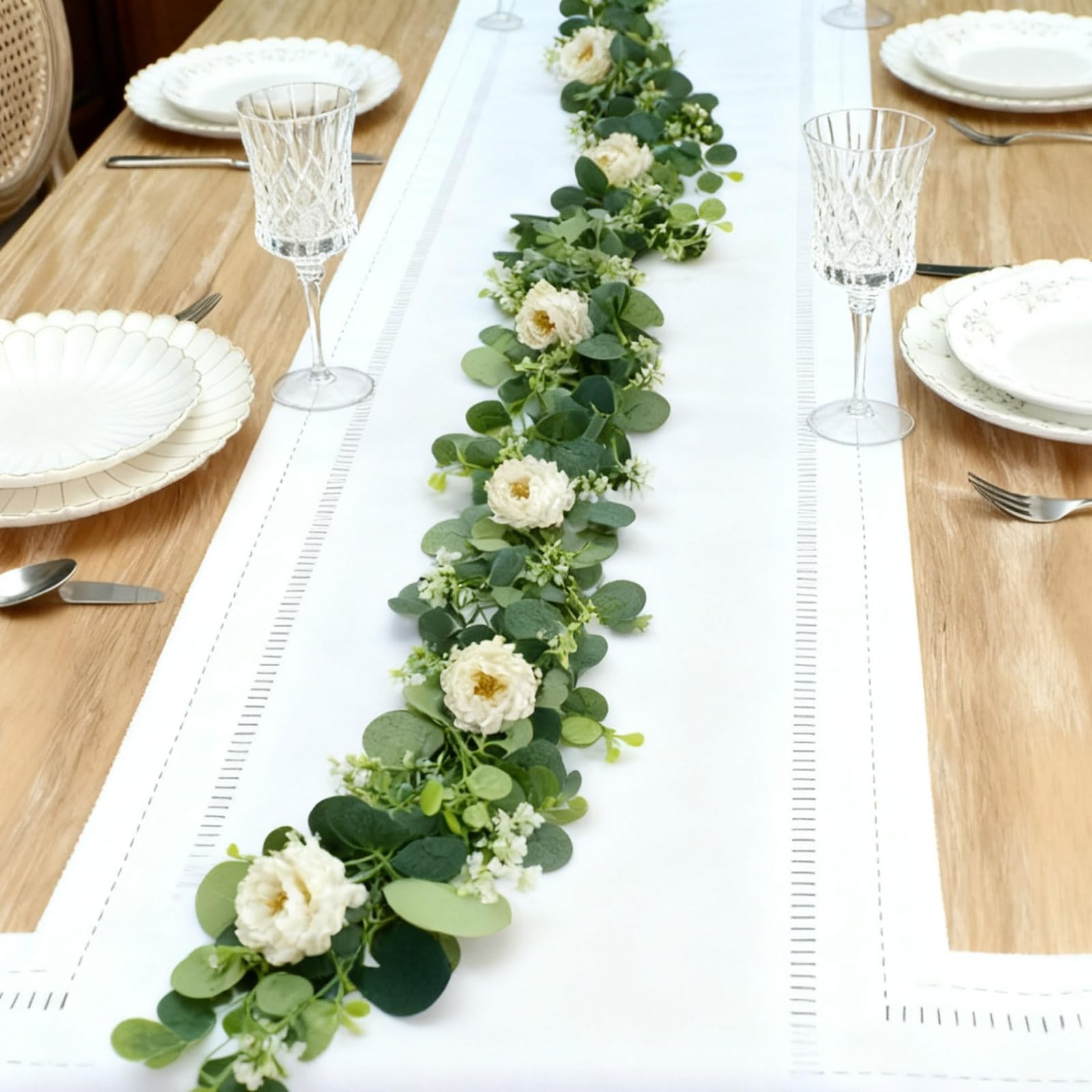 4 Packs 24FT Artificial Eucalyptus Flower Garland with White Camellias, Faux …