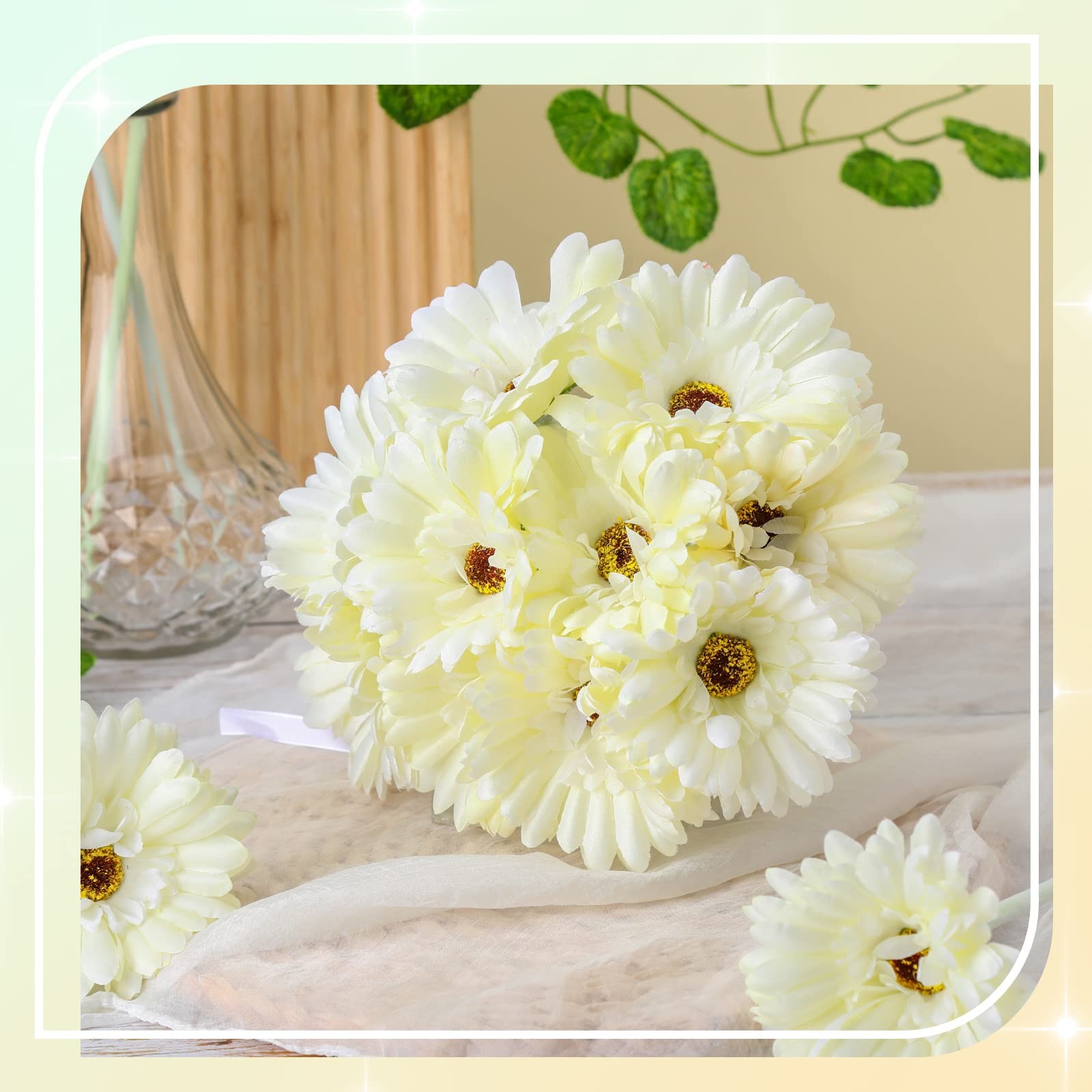 21 Pcs Artificial Gerbera Daisy Faux Gerbera Daisy with Stems Boho White Flow…