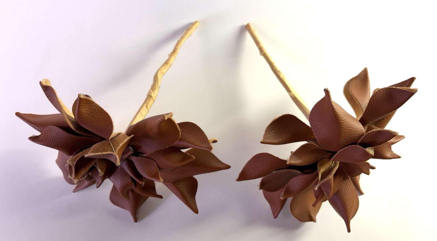 Natural Faux Leather Flowers on Stems 4 Brown Rustic Elegant Classic
