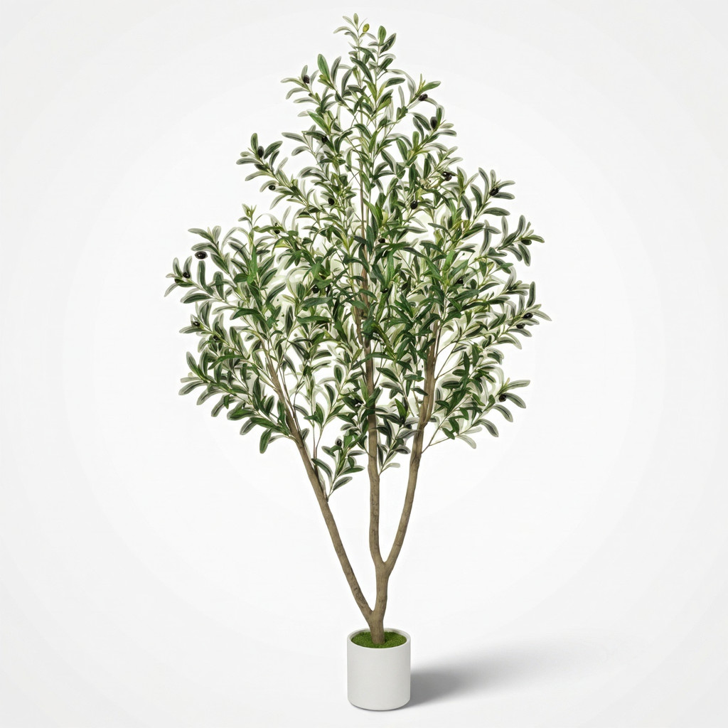 6FT Tall Artificial Olive Tree Faux Plant Indoor White Planter Home Office Decor