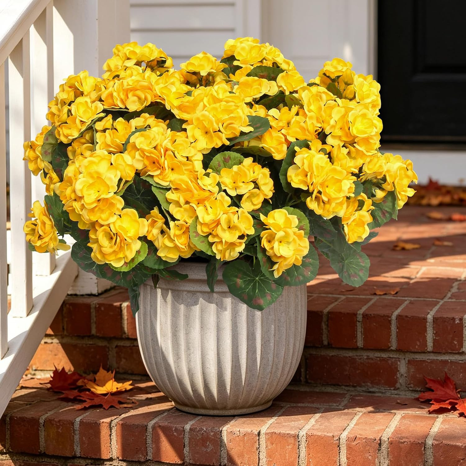 Artificial Geraniums Fake Flowers for Outdoor, 6PCS Yellow | UV Resistant Fall A