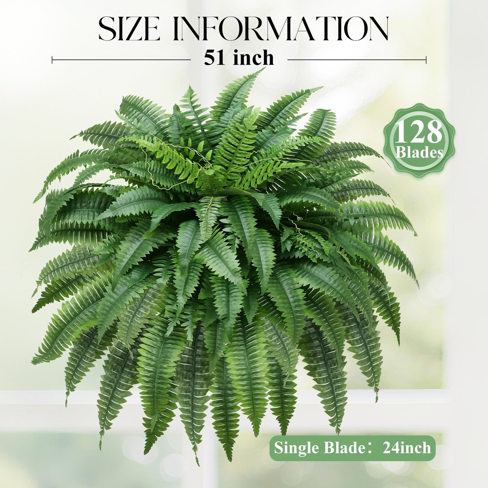 Set of 2 UV-Resistant Fake Boston Fern Bush with 128 Branches, 51″ Large Faux…