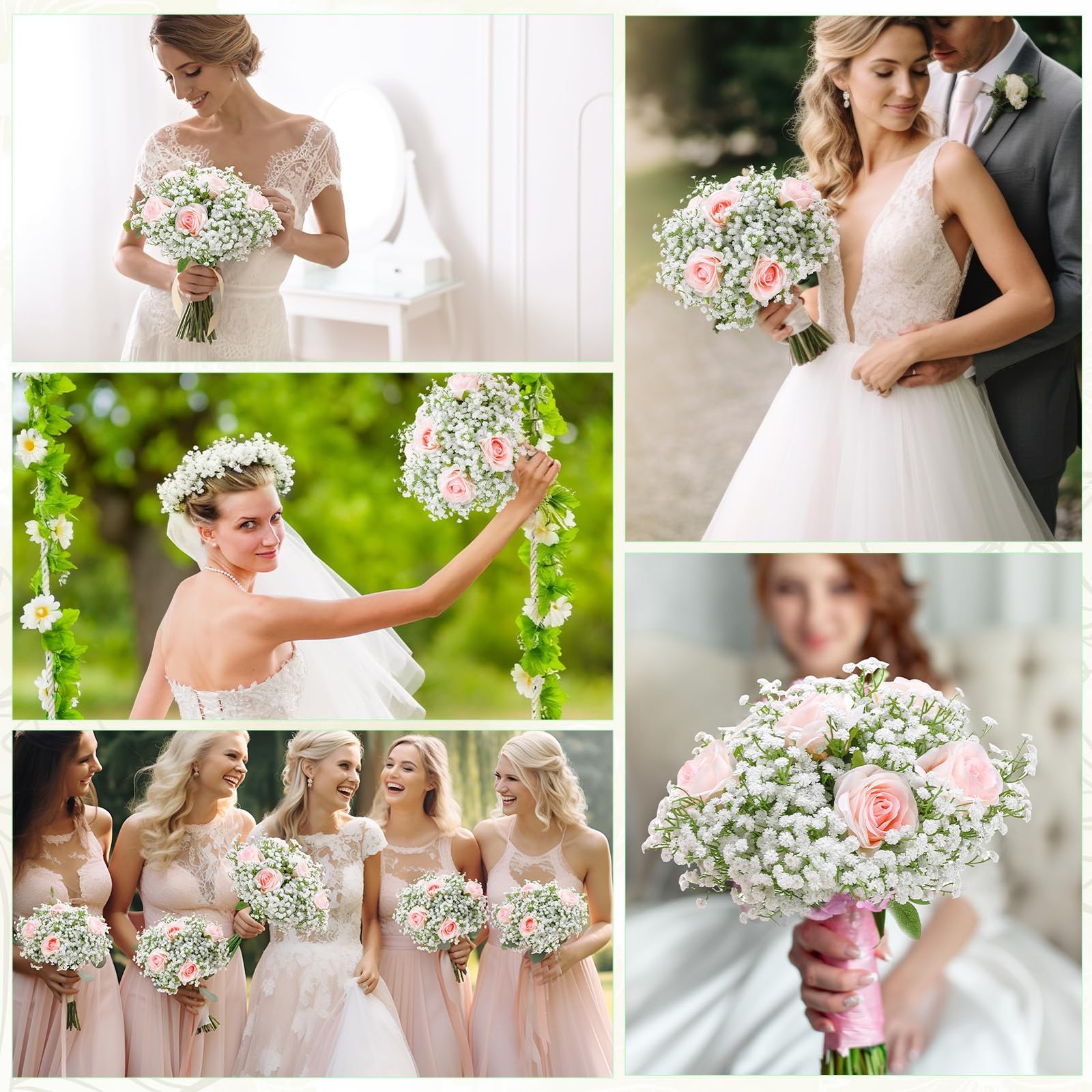24 PCS White Fake Baby Breath Artificial Flowers 20.5 Inch Touch Gypsophila
