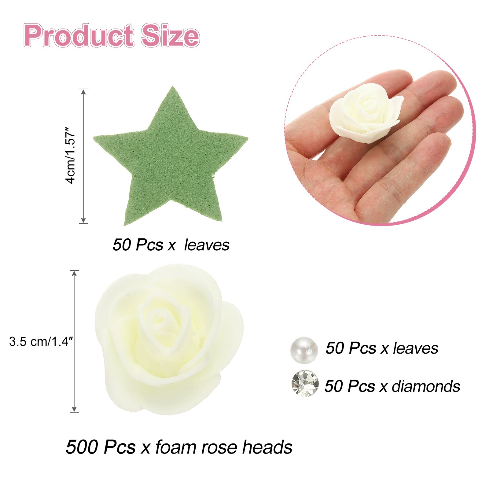 500pcs Foam Rose Heads 3.5 cm for DIY Crafts Accessories, Beige