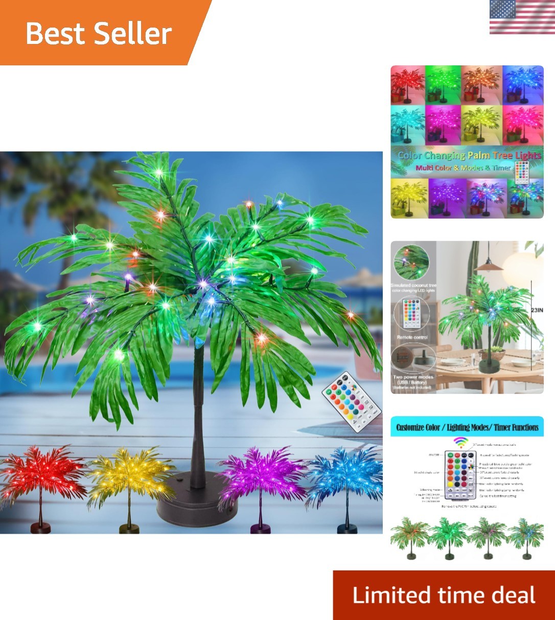Vibrant 23-Inch Color Changing Palm Tree – Perfect Gift for All Occasions