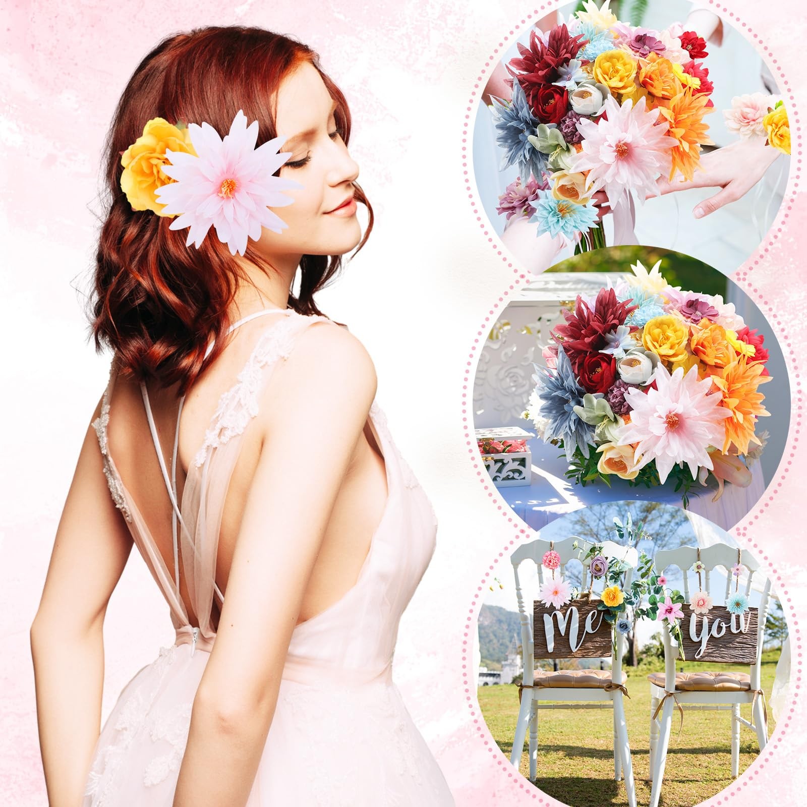 80 PCS Assorted Color Fake Flower Heads Bulk Artificial Silk Faux Daisy Peony