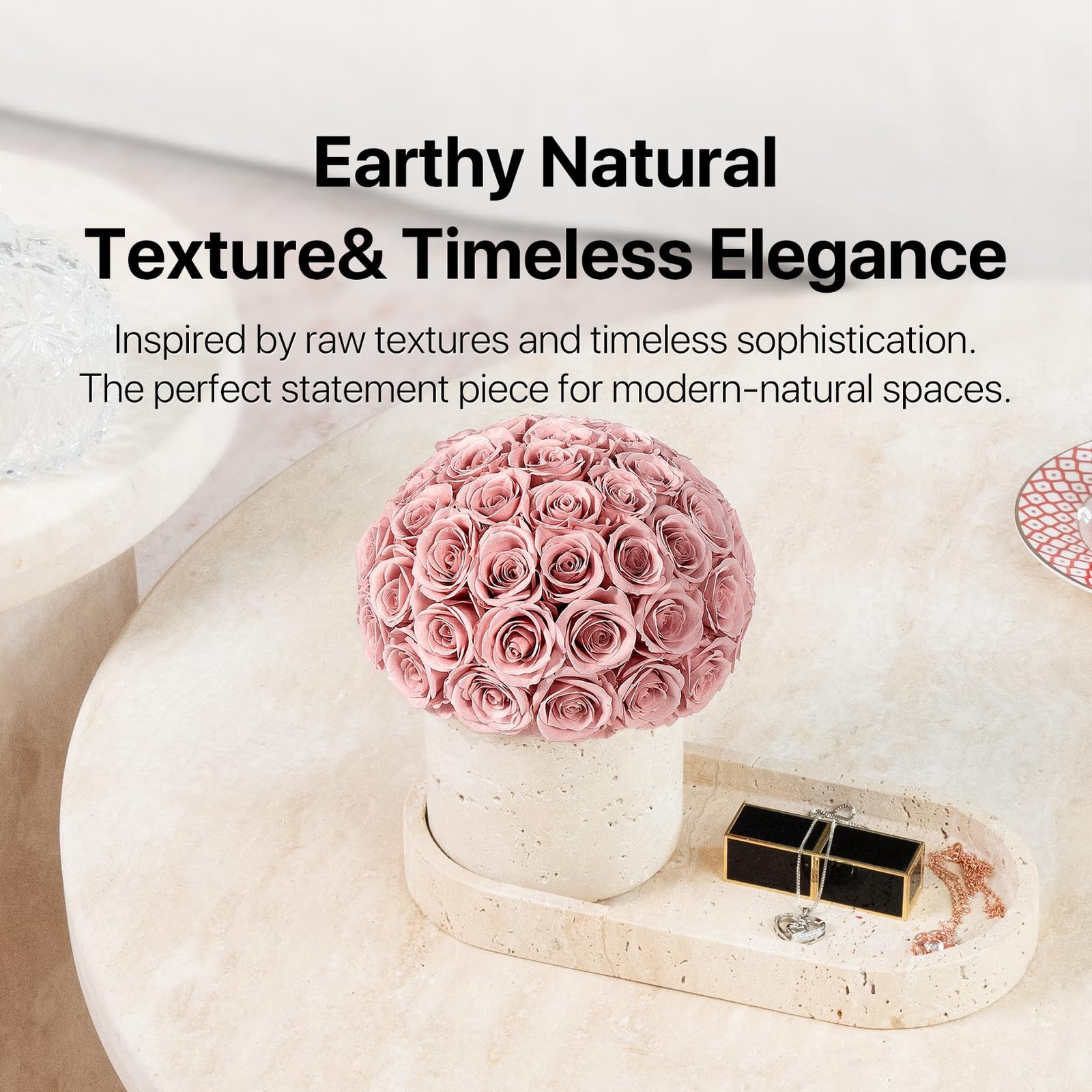 Preserved Flowers Vase, Yellow Travertine Flower Vases & Travertine Tray, Ete…