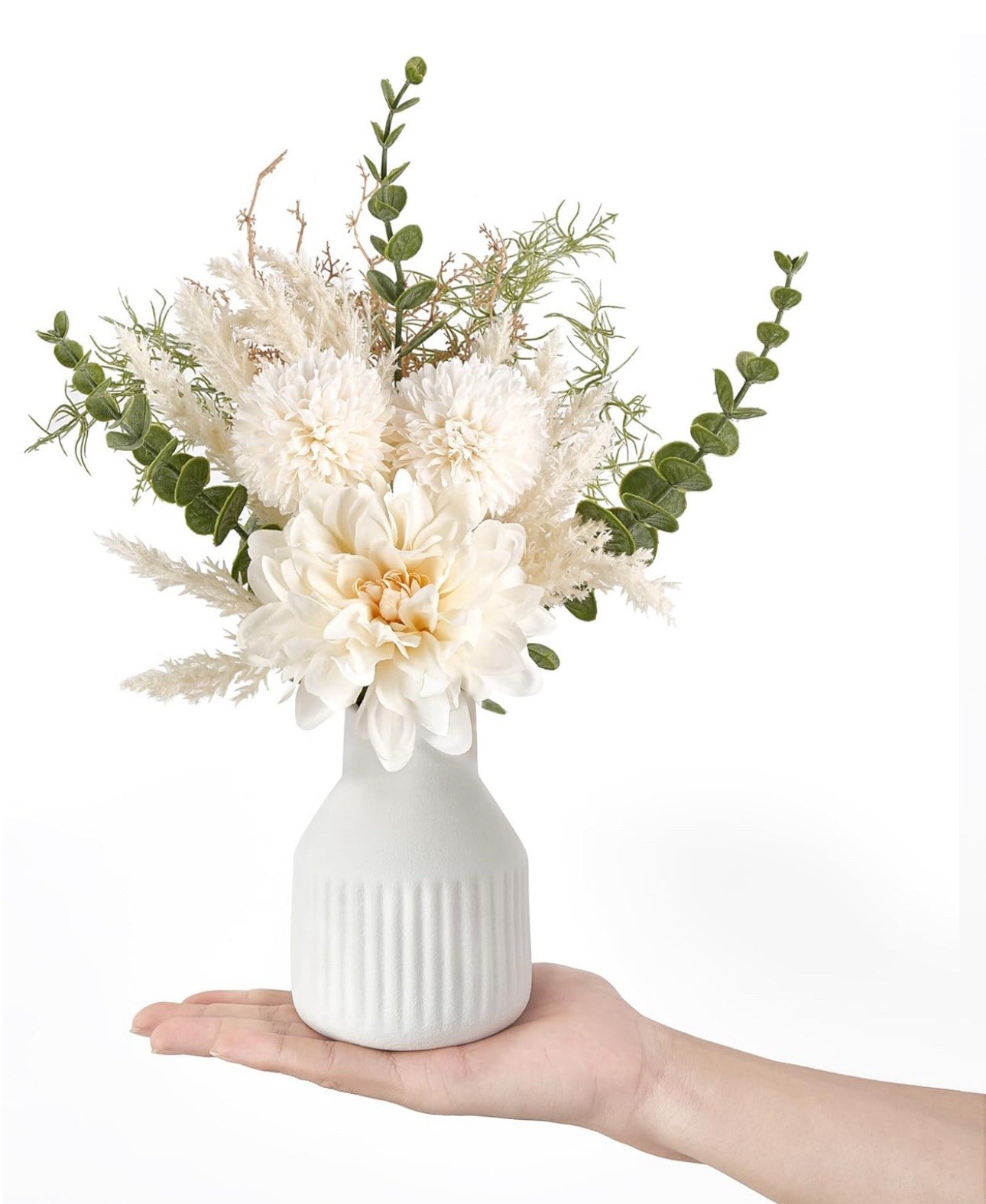 Mkono Small Artificial Flowers in Ceramic Vase 13.5″ Centerpieces Coffee Table D