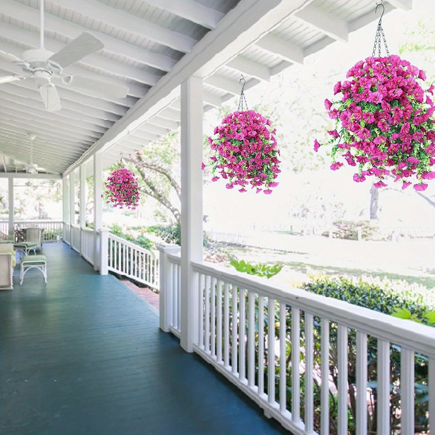 4Pcs UV Resistant Artificial Hanging Morning Glory Flower Faux Vine Garden Decor