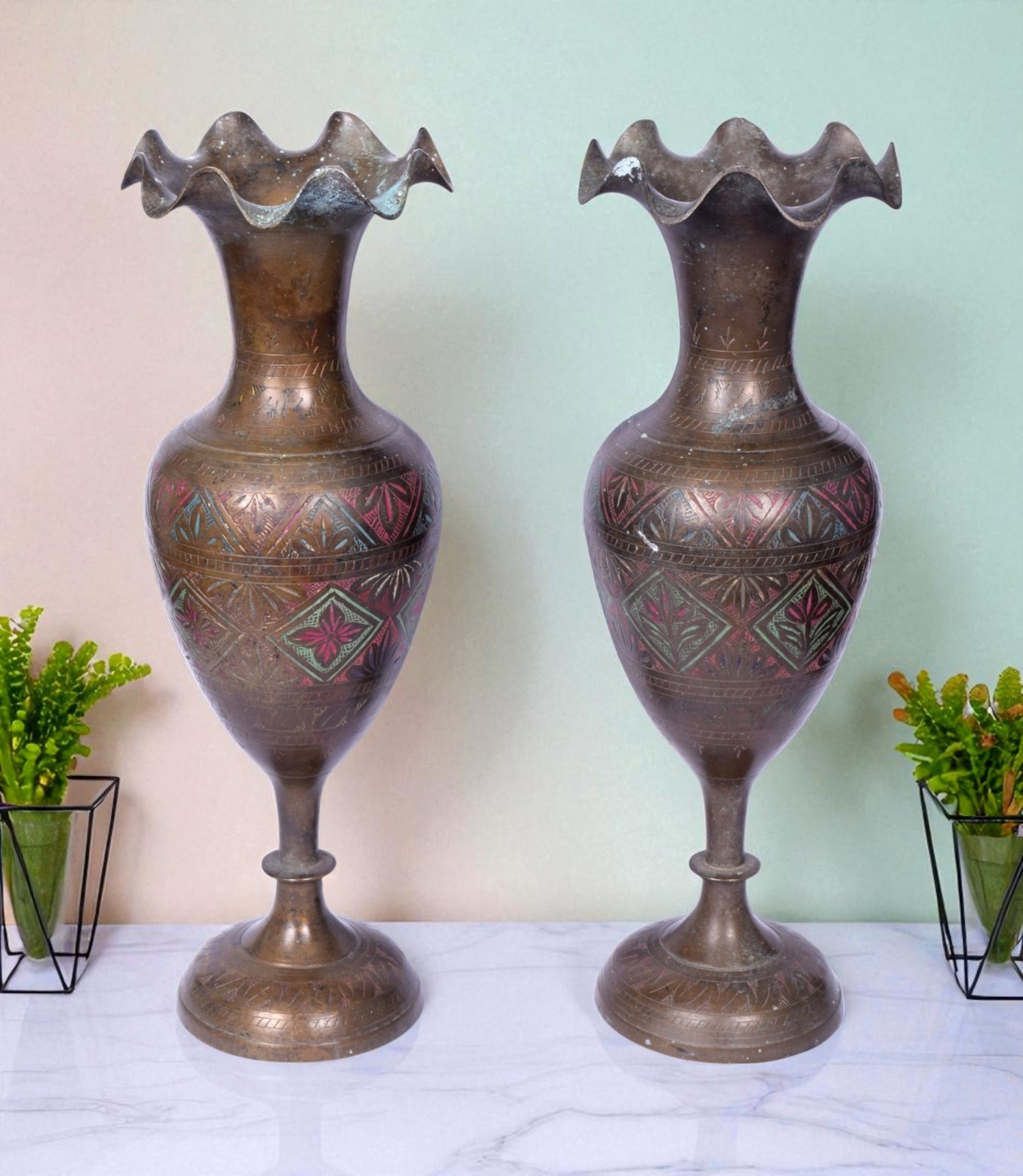 Pair of vintage brass highly decorative beautiful big size flower pots. G7-654
