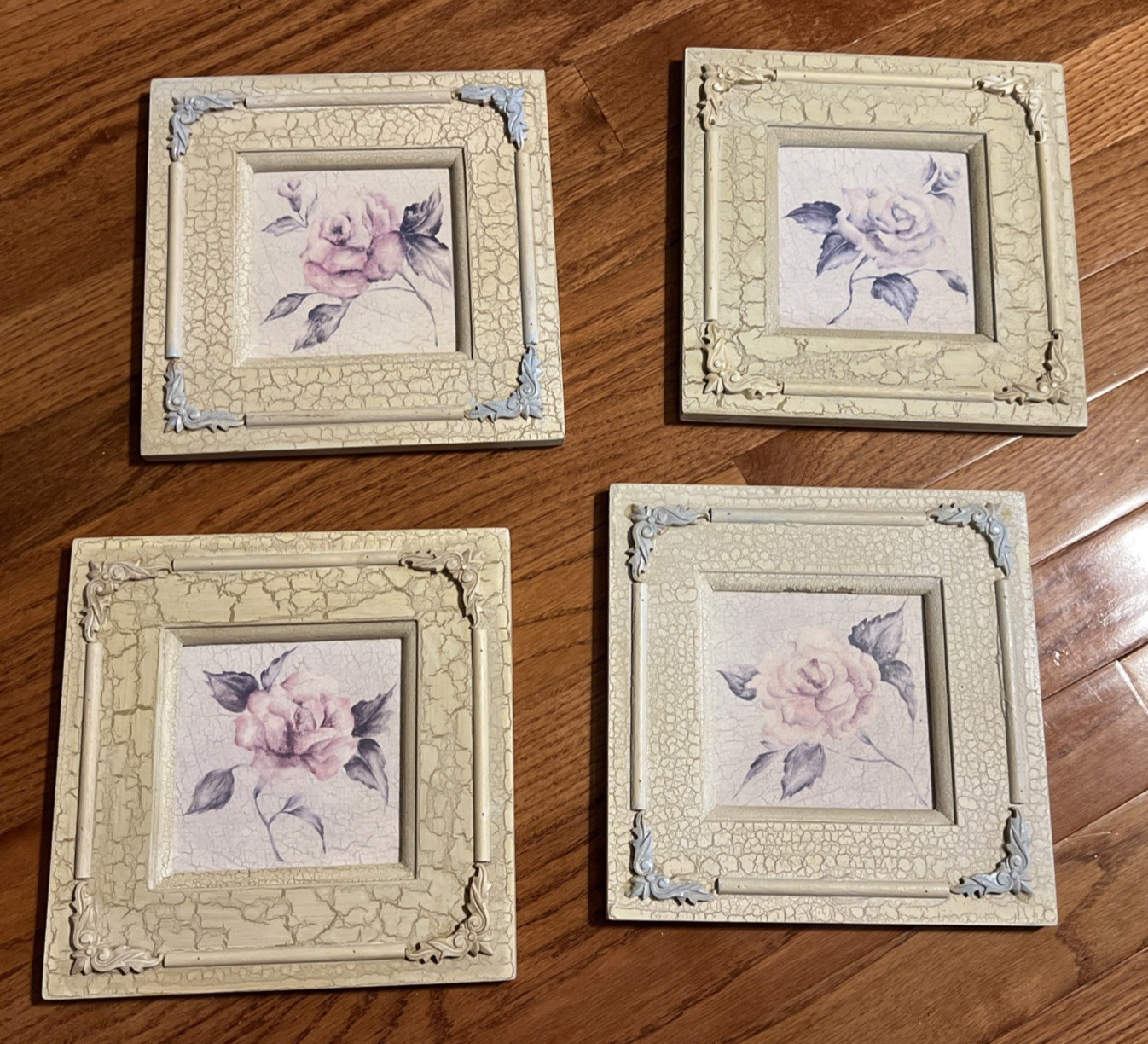 Vintage Flower Wall Art Decor Beige Floral 8x8in Square Flower Prints