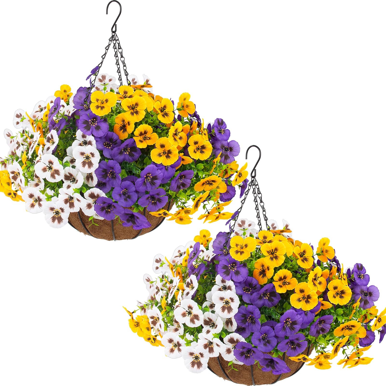 2 Sets Hanging Pansy Flowers Baskets 24 Pcs UV Resistant
