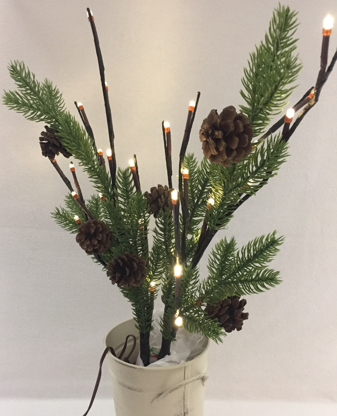 Lighted Artificial Pine Evergreen Branches W/Natural Pine Cones 19.75″ Set of 2