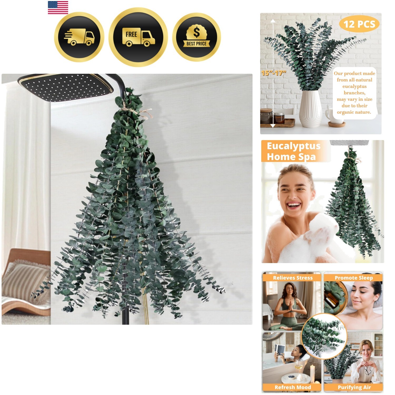 12PCS Dried Eucalyptus for Shower Hanging – 17” Real Large Preserved Eucalyp…