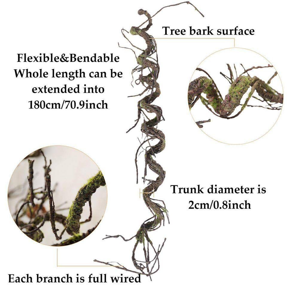 0.8 In. Brown Artificial Vine with Moss Flexible Lifelike Plant Twig for Indoor