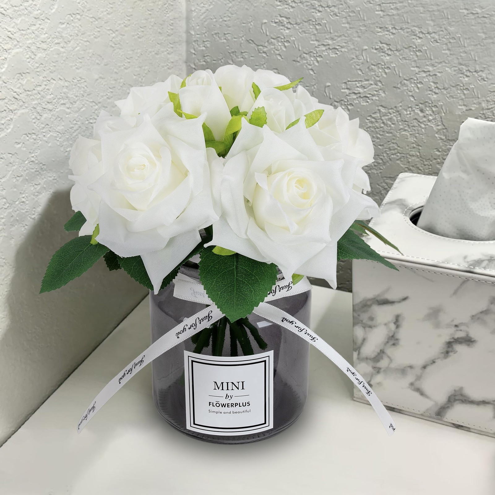 Artificial Flower and Glass vase, Silk Rose Flower Glass Bottle Set, Suitable…