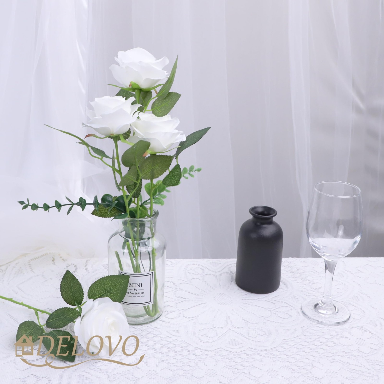 52pcs White Roses Artificial Flowers Ivory Fake Flowers Silk Roses with Stems…