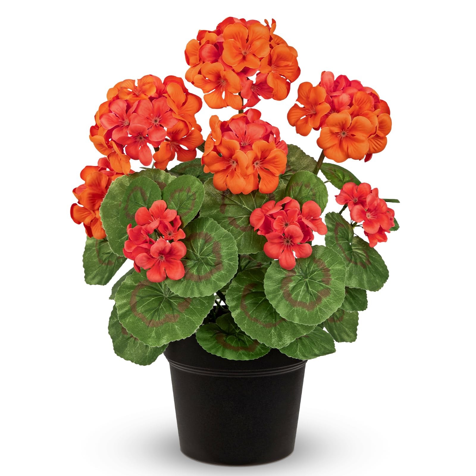 15.7in Artificial Geranium Plant in Black Pot, Orange Faux Potted Flowers, Re…