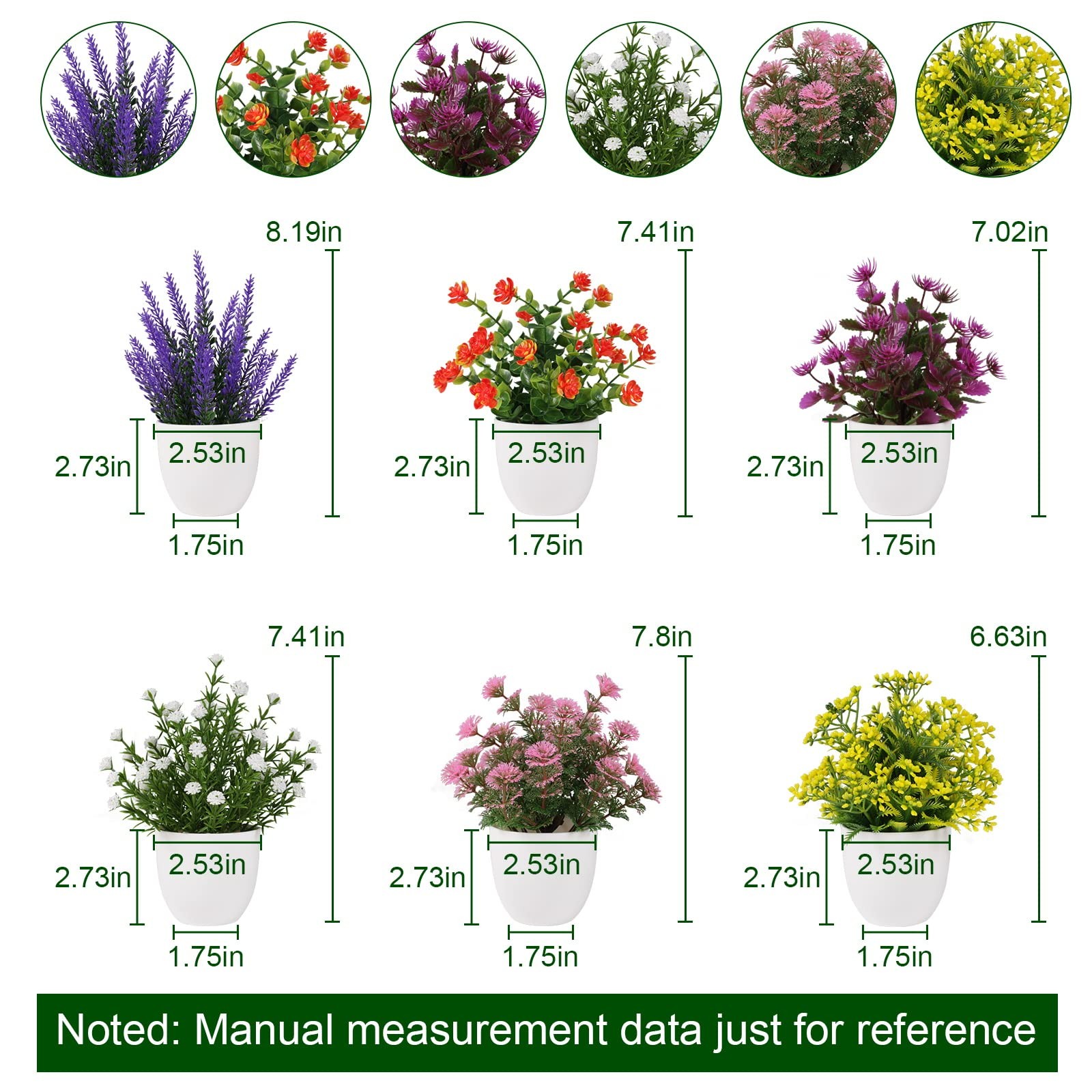 6 Pack Small Artificial Flower Potted Plants, Mini Faux Flowers in Pots