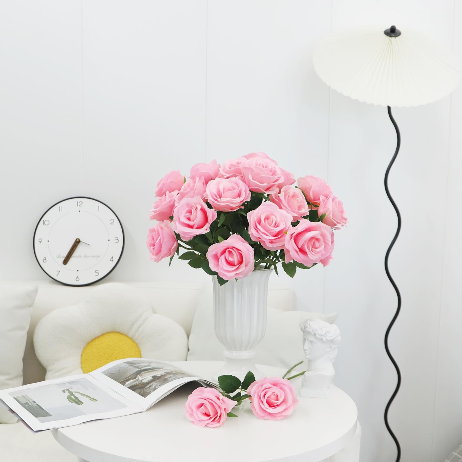 20 Pcs Pink Roses Artificial Silk Flowers Fake Roses Bouquet with Long Stems …