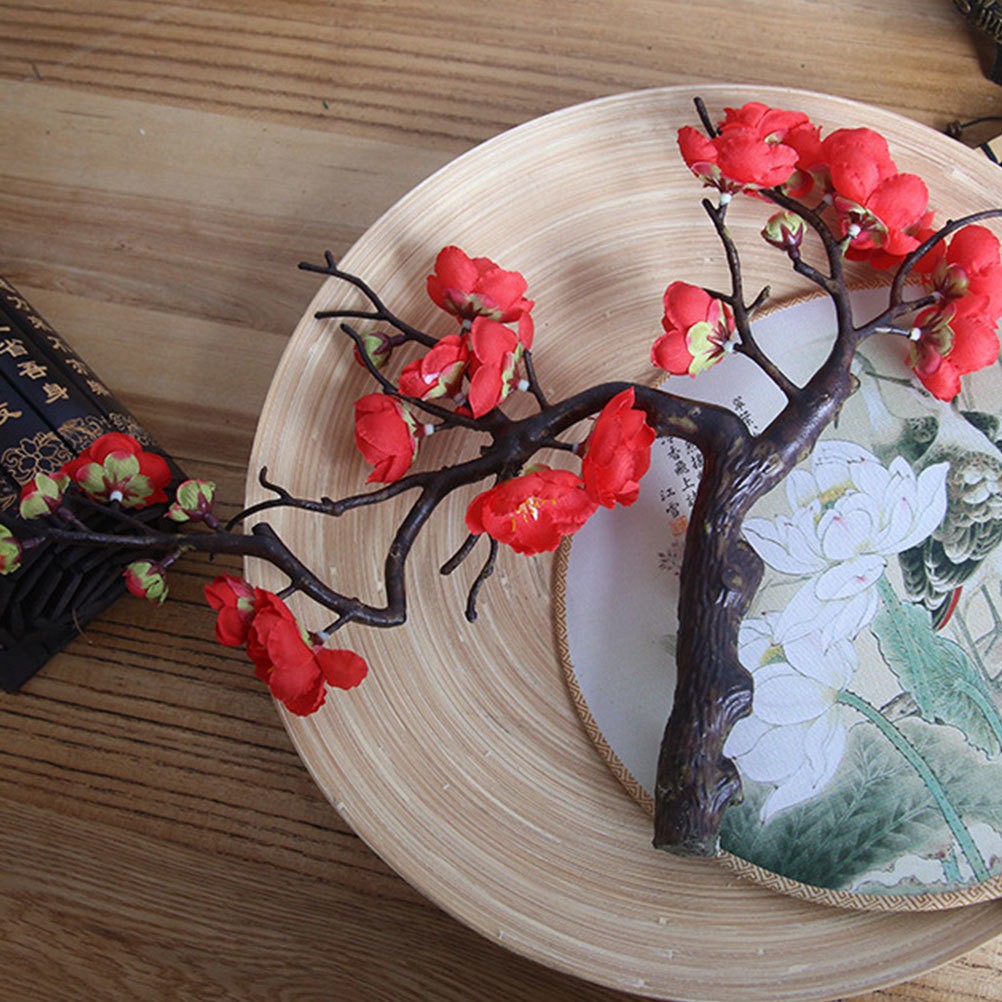 1Pc Fake Red Plum Blossom Flower Lifelike for Coffee Shop Home Decoration