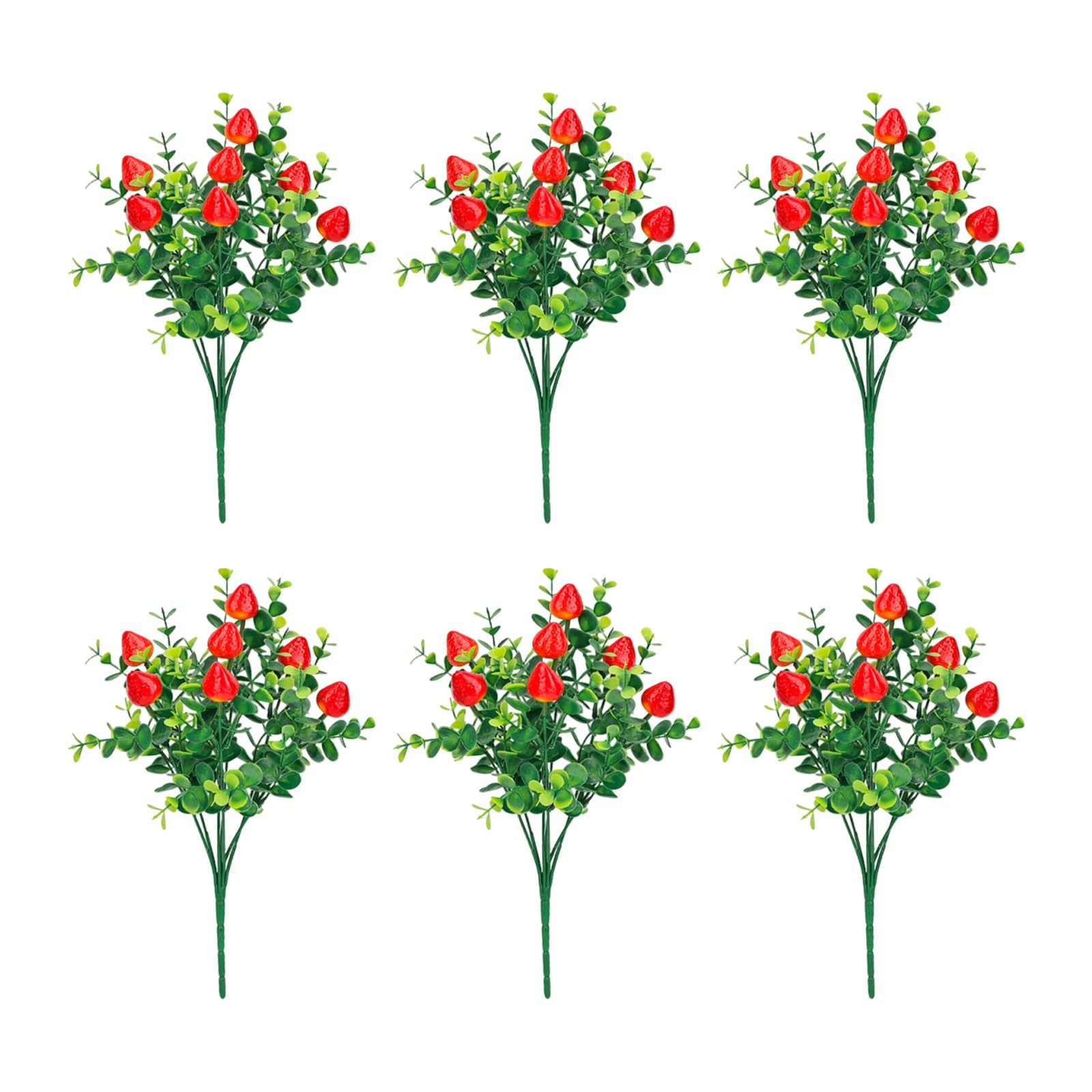 6 Pcs Artificial Strawberry Branches, Fake Fruit Stems with Vivid Red Strawbe…