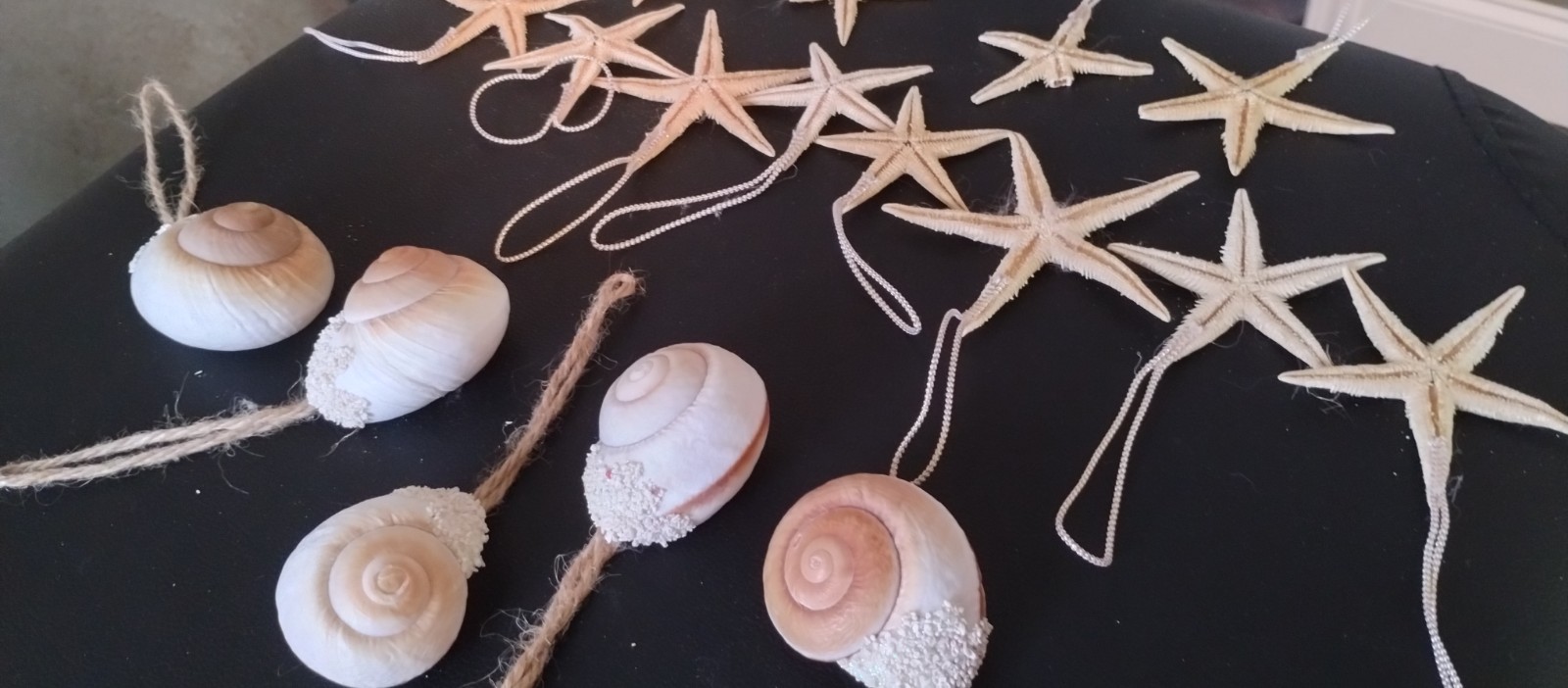 Sealife 12 Dried Starfish 5 Snail Seashell Hanging Ornament 17 Lot Natural Color