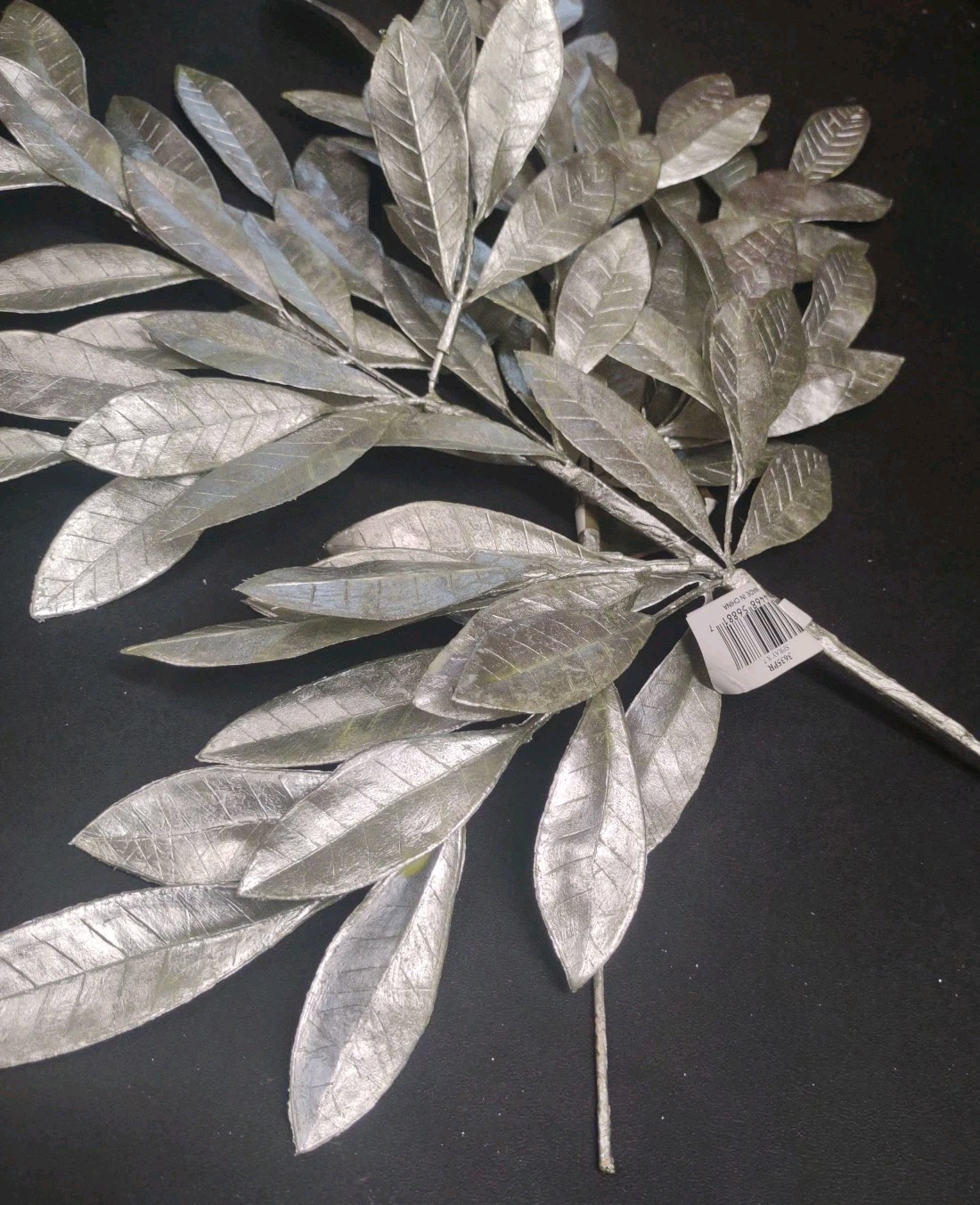 Set of 2 Plastic Bay Tree Branches 23″ Metallic Silver Floral Foliage Leaf Stems