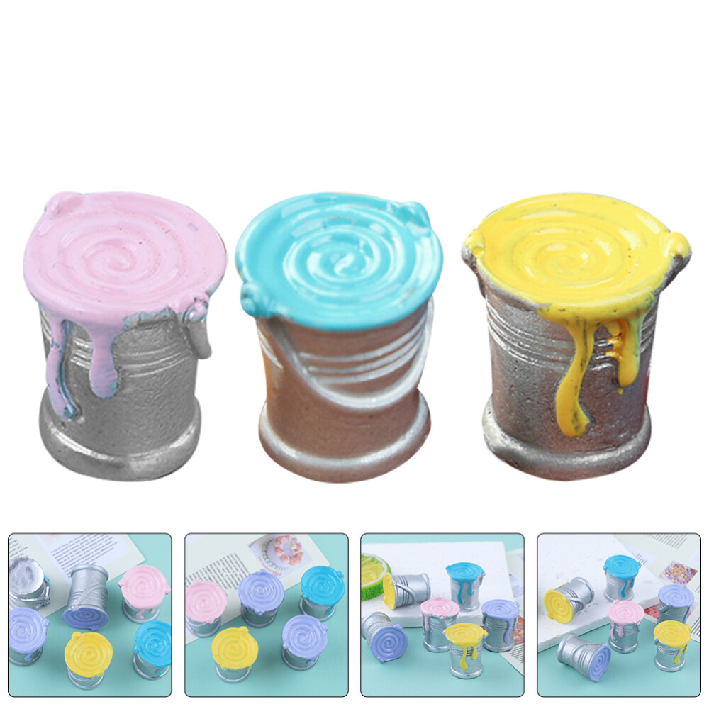 6 Pcs Dollhouse Tool Mini Paint Pot Models Miniature Can Modeling Crafts