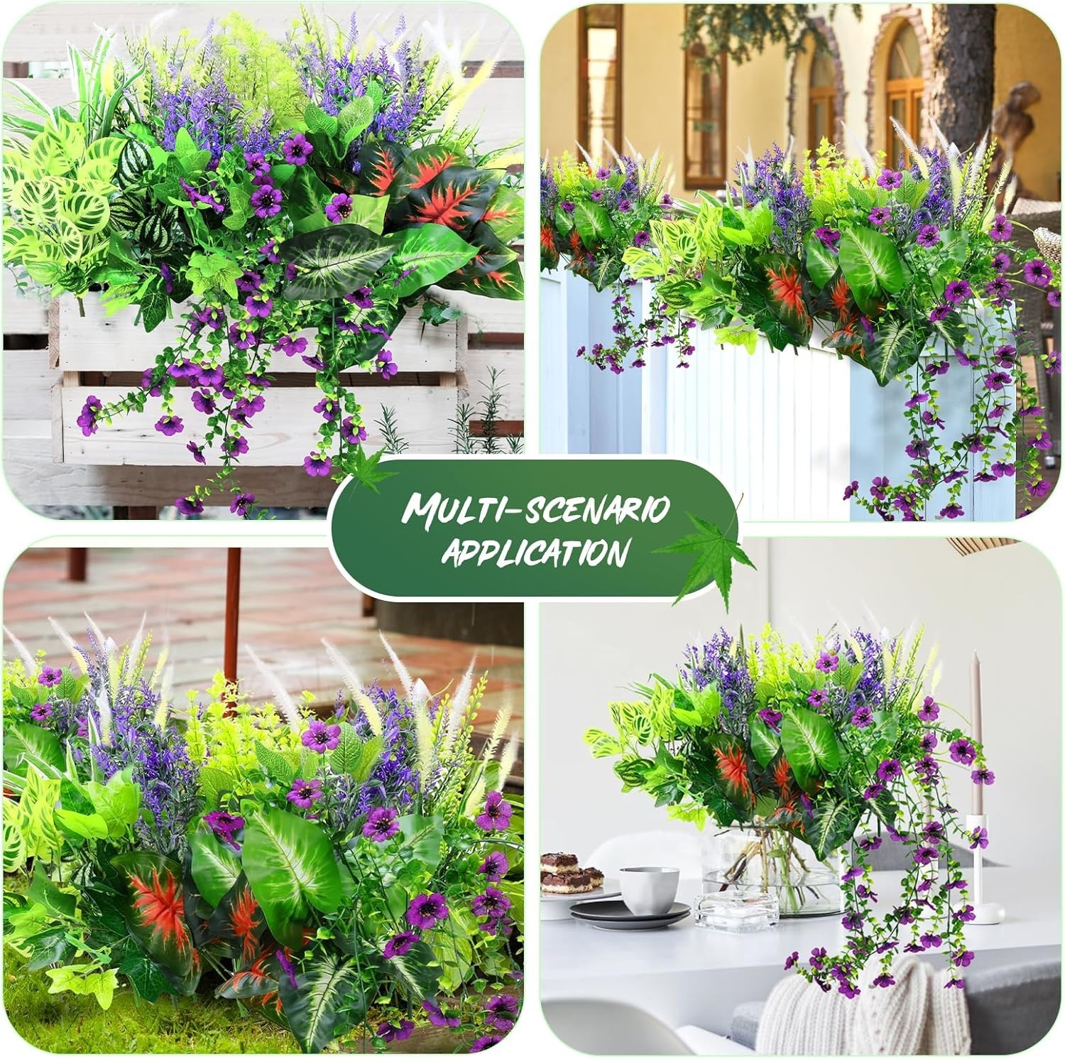 Maintenance-Free 14 Pack of Realistic Fake Plants for Pots & Window Boxes