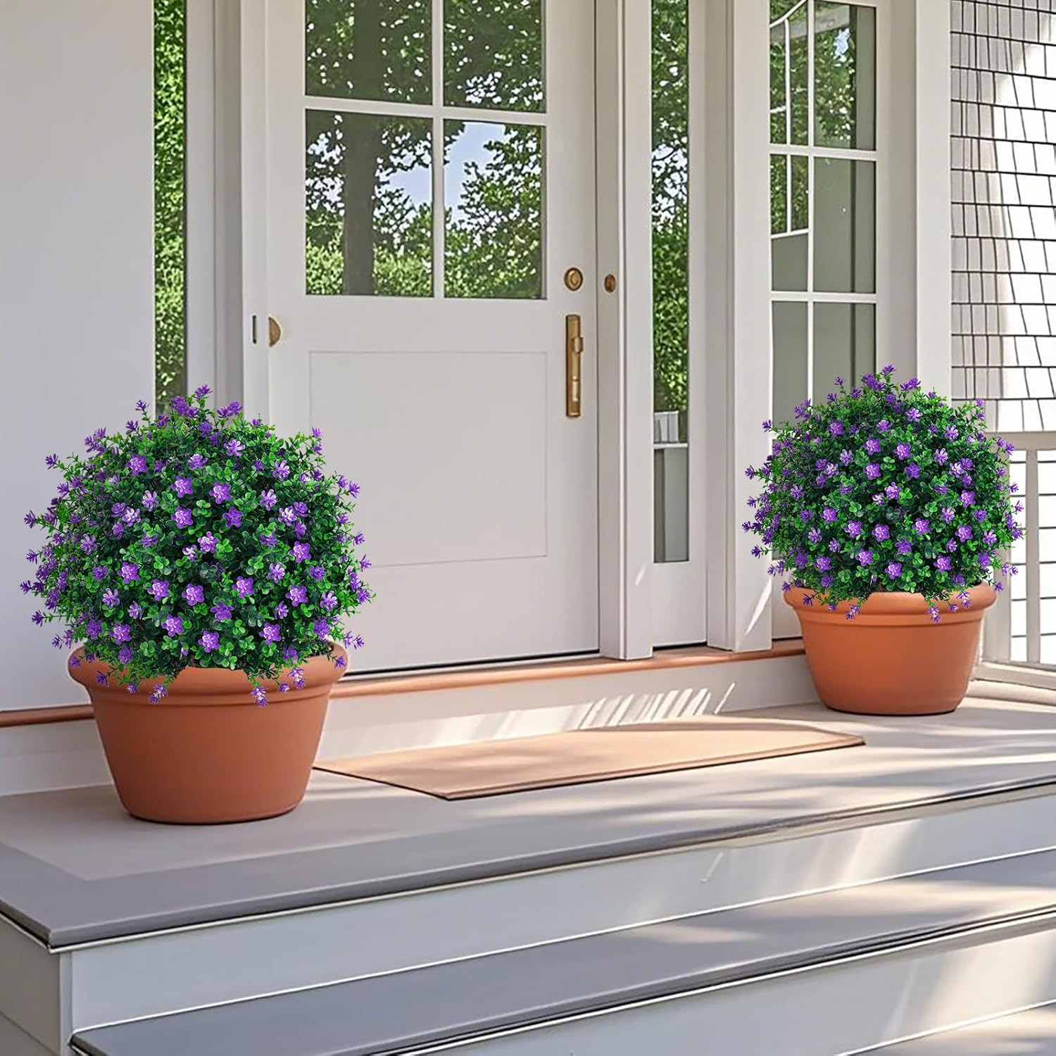 Artificial Boxwood Topiary Tree with Flower, Set of 2 Artificial Shrub Bushes wi