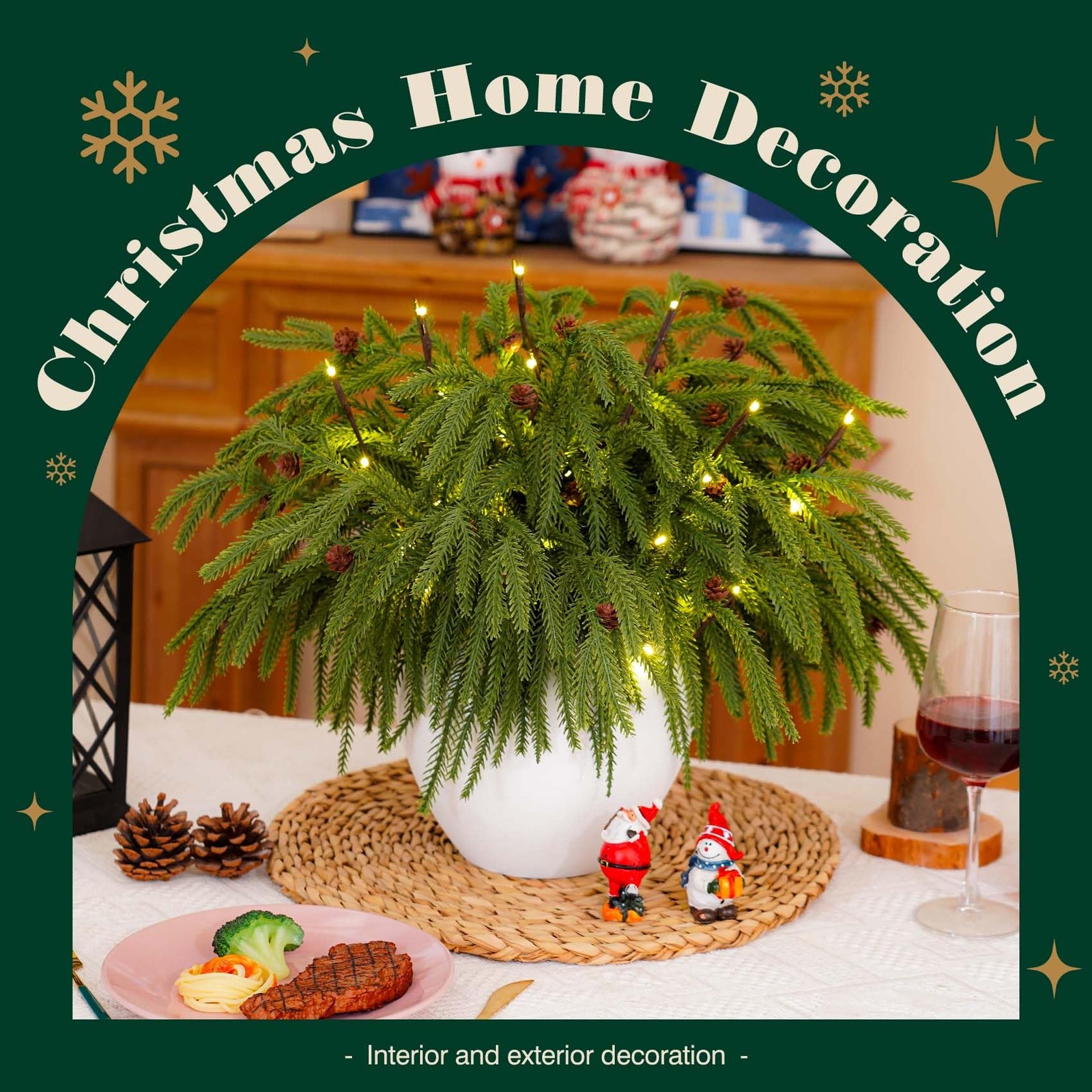 12 Pcs Christmas Norfolk Pine Branches with Branch Lights – 18″ Norfolk Pine …