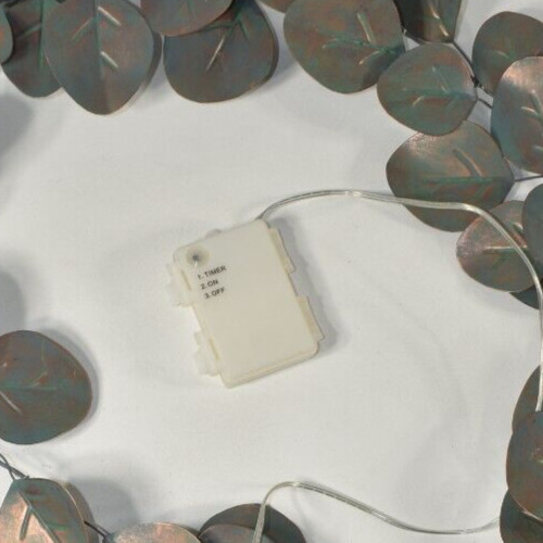 Metal Silver Dollar Eucalyptus Leaves Lit Garland Faux Green Copper Finish 72″