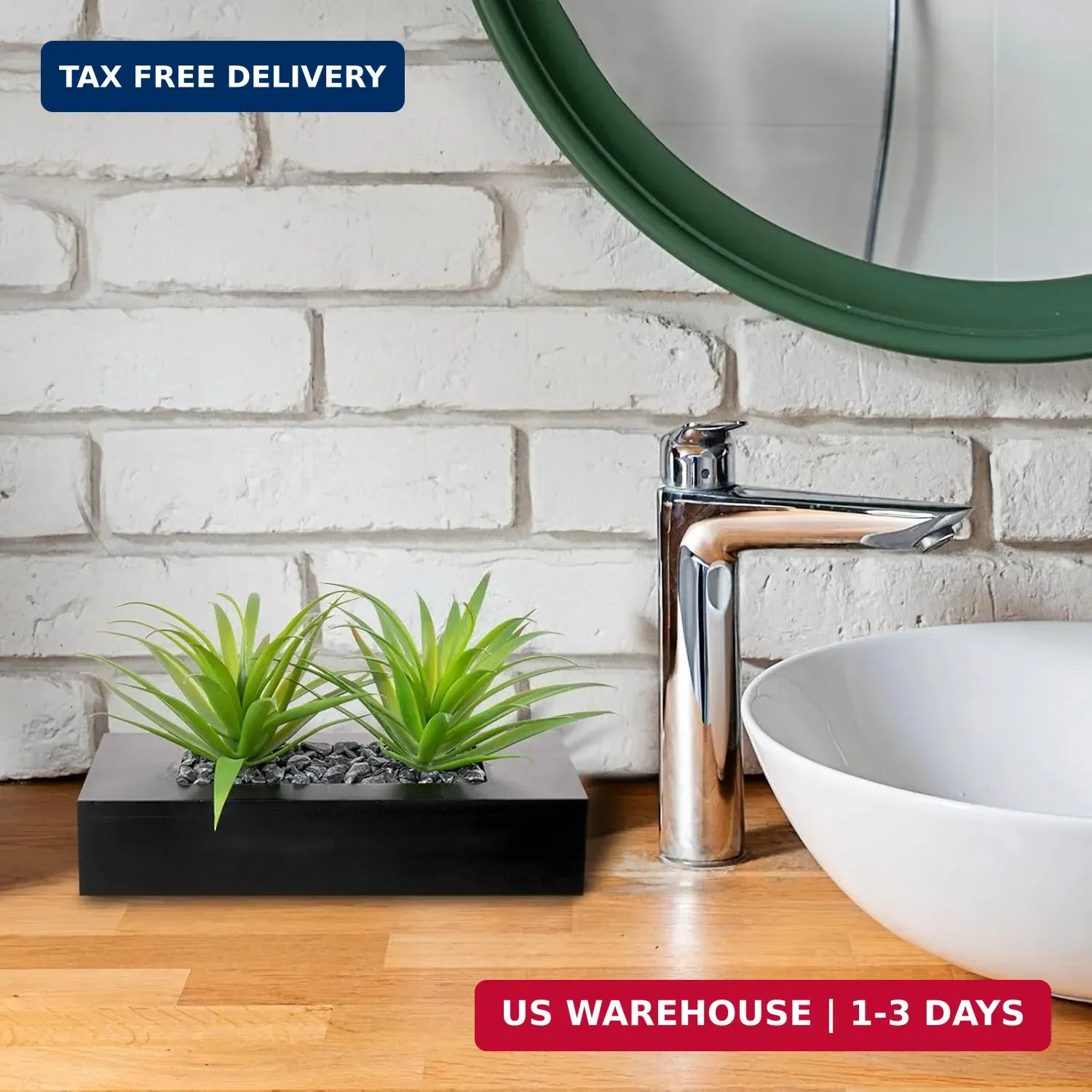 MyGift 10 Inch Fake Green Grass Plant in Rectangular Black Wood Planter | Faux A