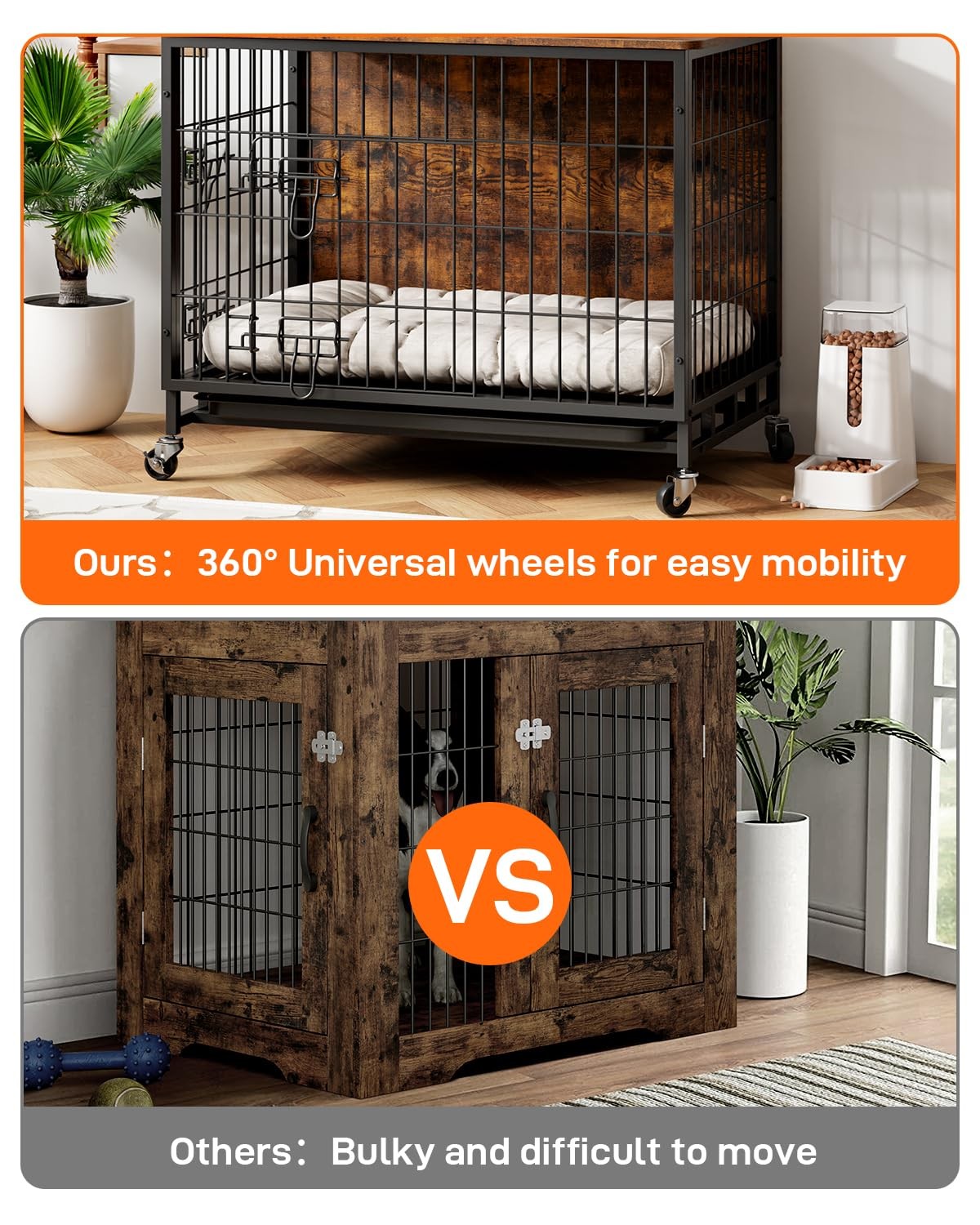 Furniture Style Dog Crate With Removable Tray 38.6″L x 25.6″W x 26.8″H, Brown