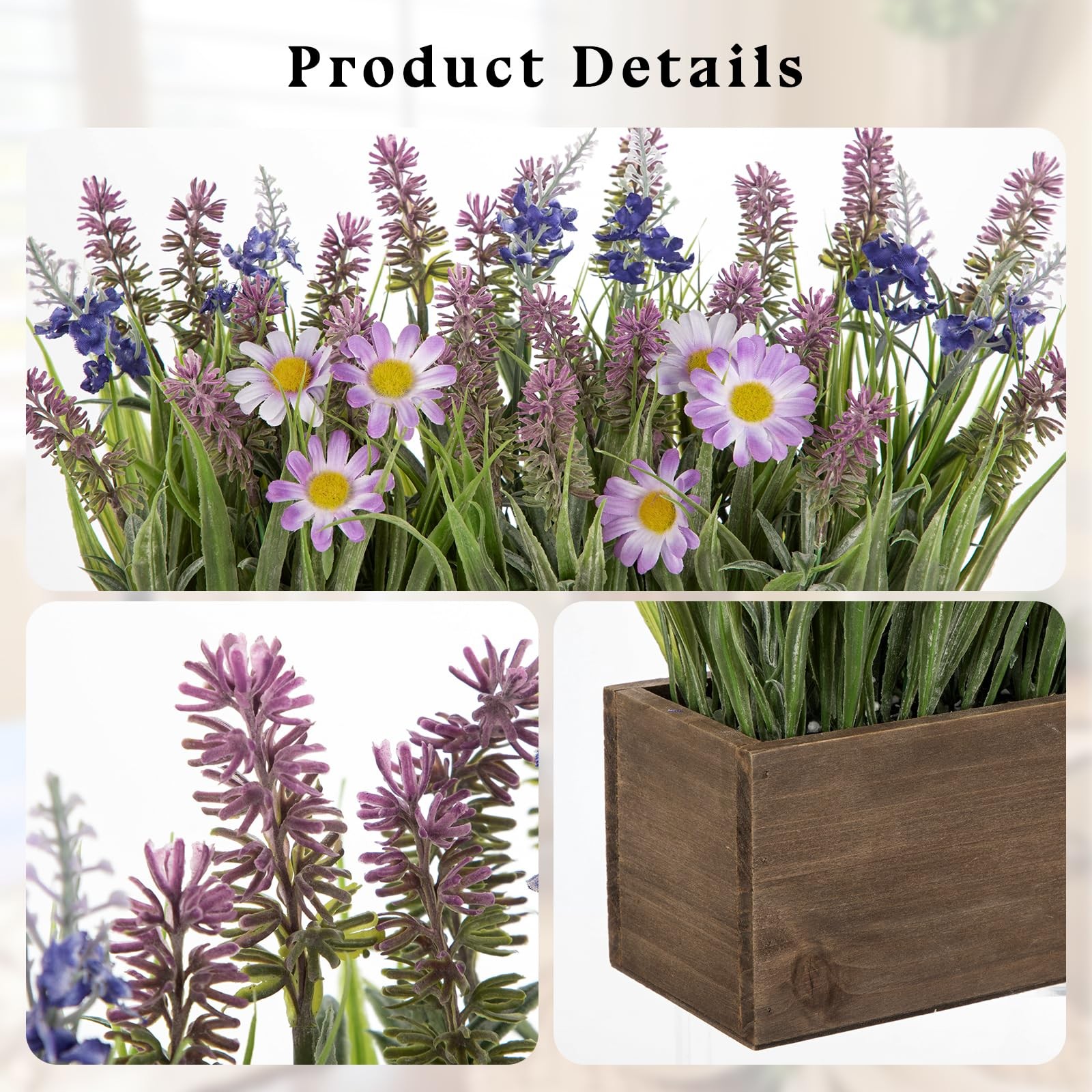 Artificial Lavender Flowers Arrangement in Rectangular Wood Planter Box, 10.6…