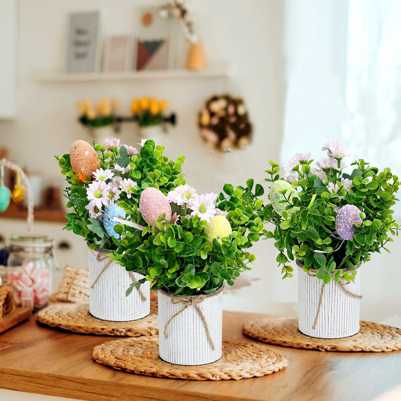 DIYDOFUN Spring Easter Table Decorations Centerpieces – Set of 6 PreMade Eggs…
