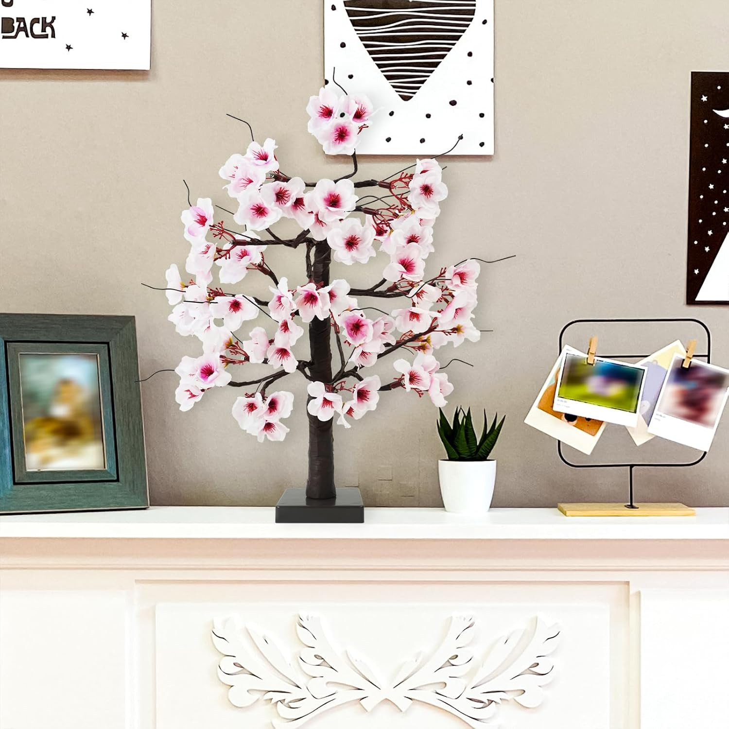 24IN Lighted Cherry Blossom Tree 24 Warm White LED Tabletop Artifical Bonsai Tre