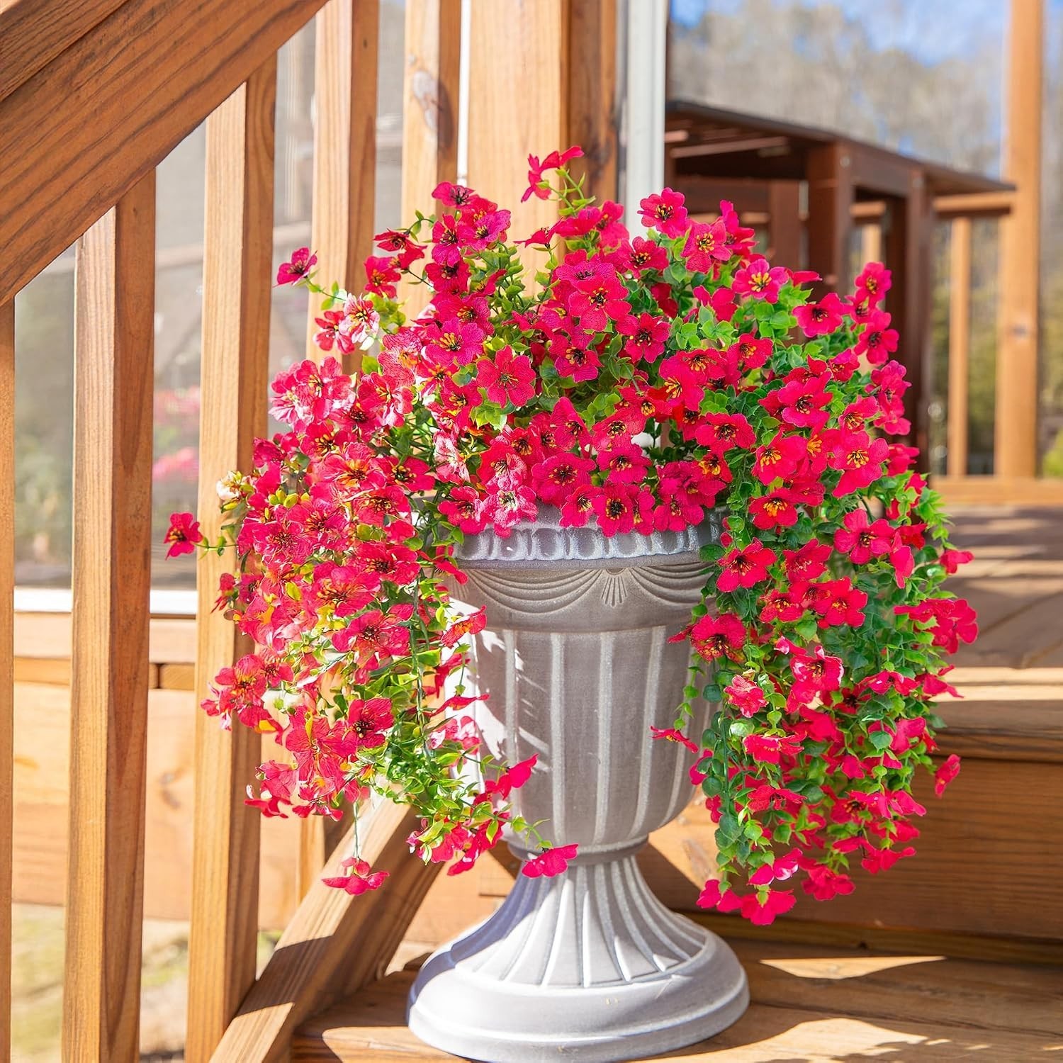 Artificial Flowers Fake Hanging Decoration 2Pcs Hotpink Spring Decor
