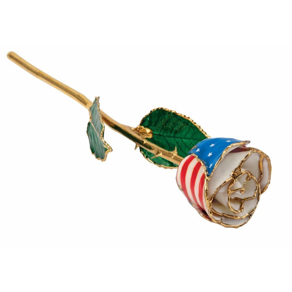 24k Gold Dipped Patriotic Lacquer Real Rose Valentine’s Day Holiday Gift