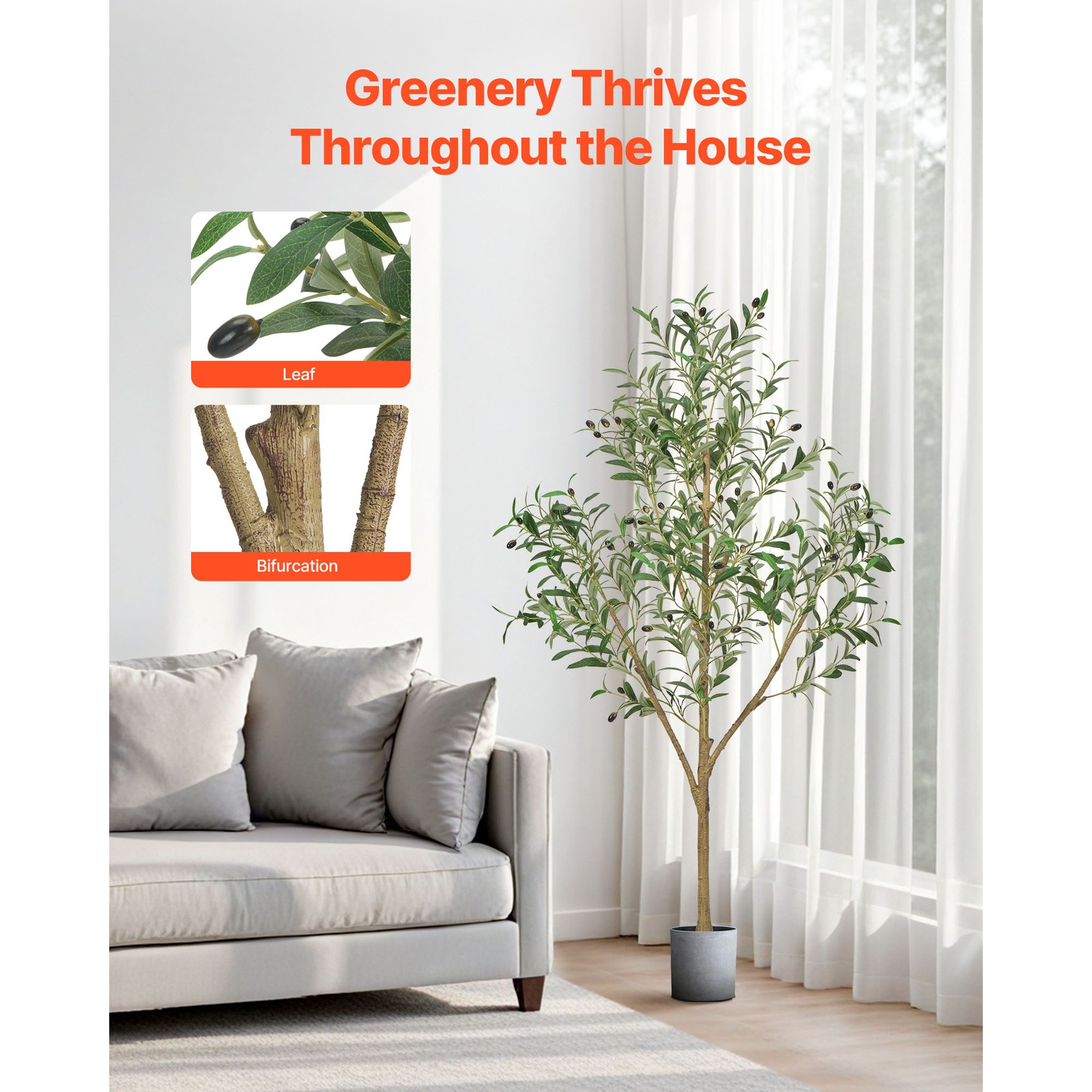 Uimoso 5FT Faux Olive Tree with Black Pot for Indoor and Office Decor