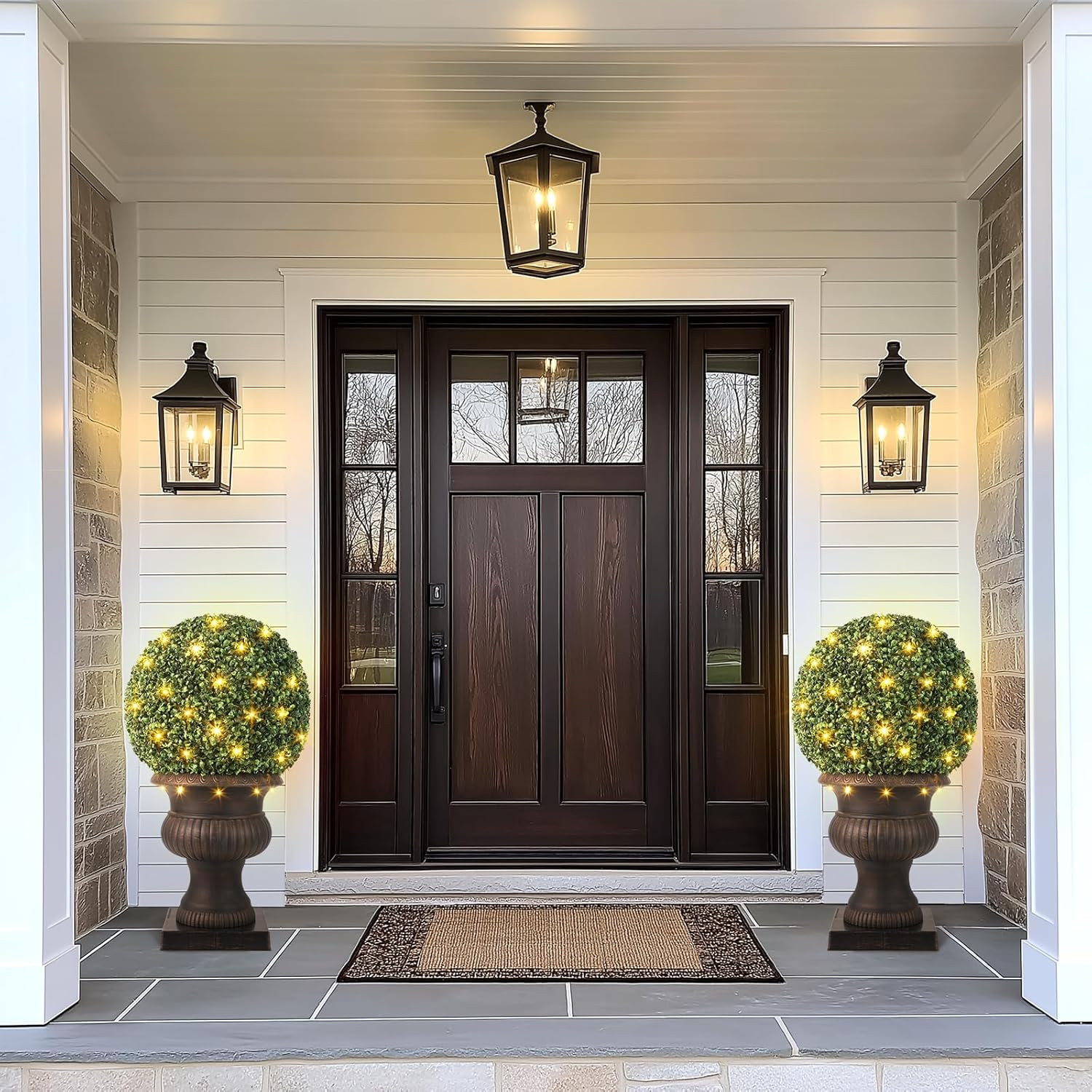 2 Pcs 20” Artificial Plant Topiary Ball with Light, All-Year Green Faux Boxwood