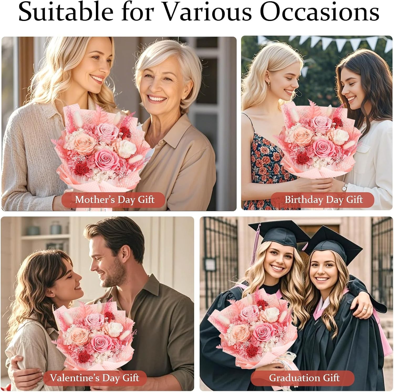 Preserved Flowers Bouquet 4 Roses – Pink Roses & Flowers for Delivery