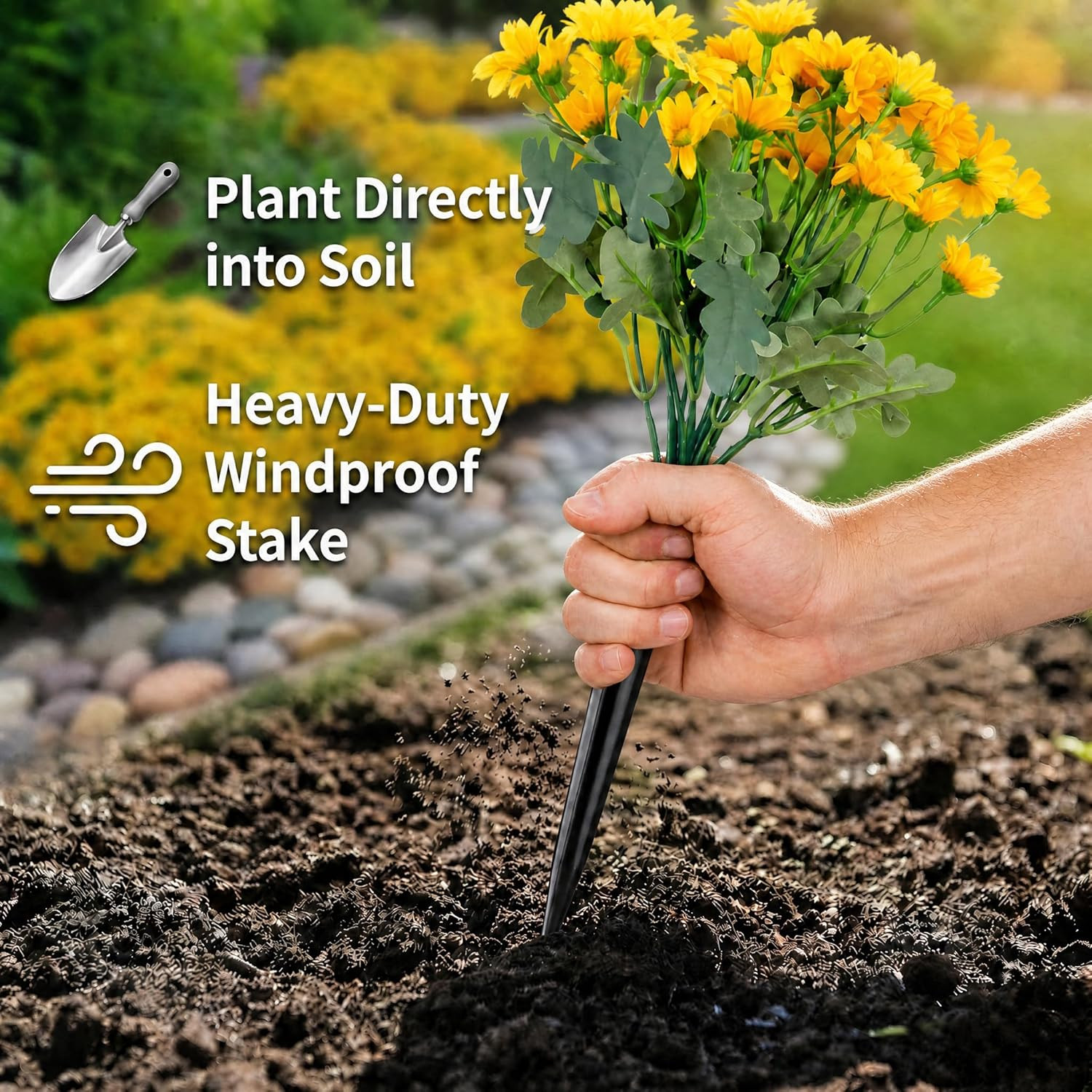 Vibrant Hot Pink Artificial Daisy Flowers with Ground Spikes for Outdoors – 8 Bu