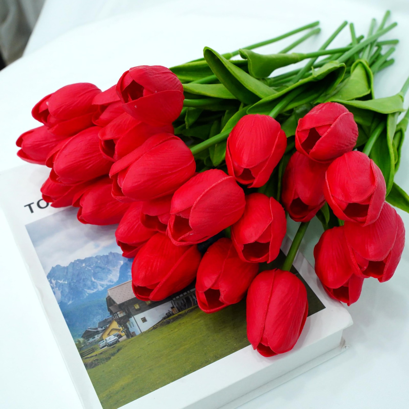 20 PCS 13 Inch White Artificial PU Fake Tulips Flowers Wedding Table Decor