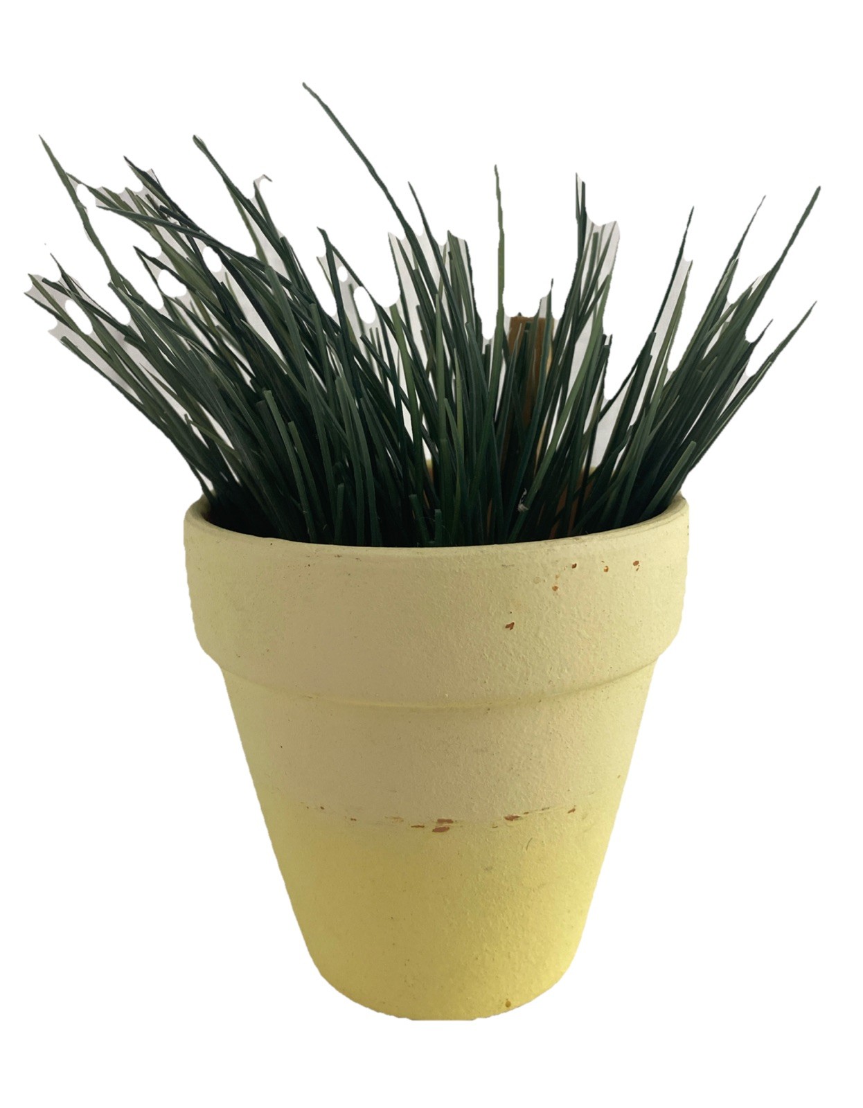 Artificial Plant Chives in Yellow Terracotta Clay Flower Pot Home Faux Indoor