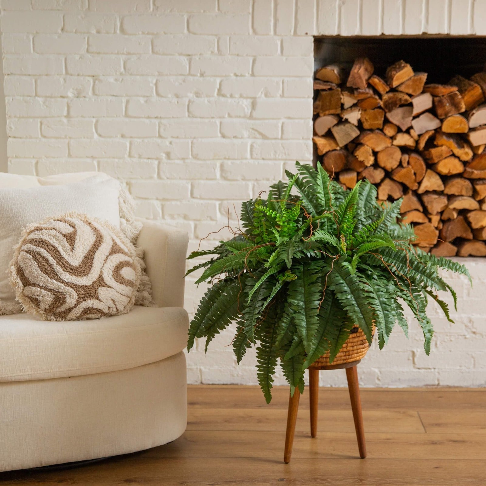Large 40″ Boston Fern Artificial Plant – Realistic Hanging Faux Ferns, Set of 2